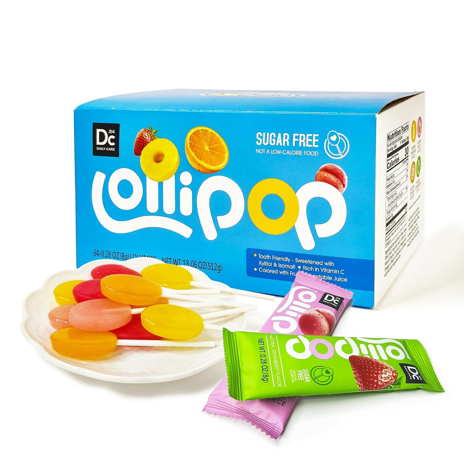 Sugar Free Lollipops with Vitamin C, Xylitol Hard Candy Assorted Fruit Flavors