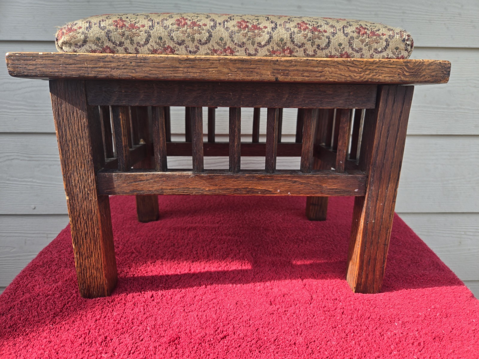 Vintage Solid Wood Foot Stool Bench Upholstered Seat Mission Style 15” Sturdy