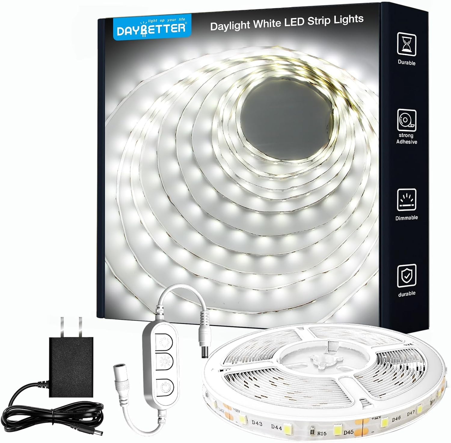 20ft Dimmable White LED Strip Light 6500K Daylight Under Cabinet Kitchen 12V