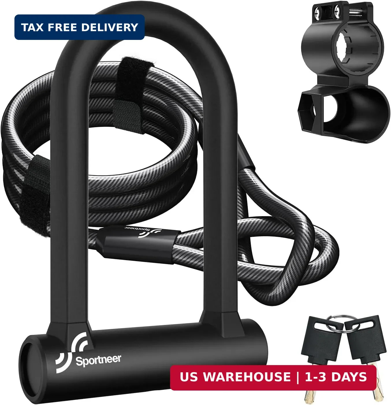 Sportneer Bike Lock: Heavy Duty Anti Theft Bike U Lock with 5ft Security Steel C
