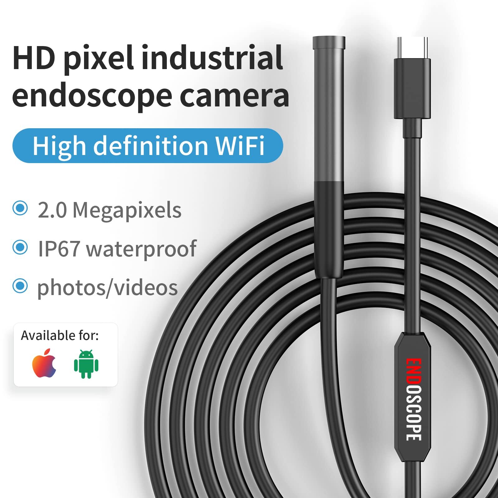 Endoscope Snake Camera with Light,IP67 Waterproof Camera for Android iPhone iPad
