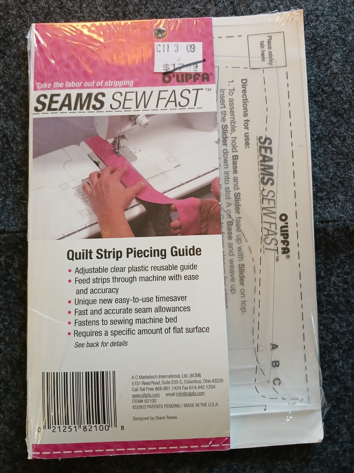 SEAMS SEW FAST Quilt Strip Piecing Guide by O"Lipfa 2003 SEALED U.S.A.