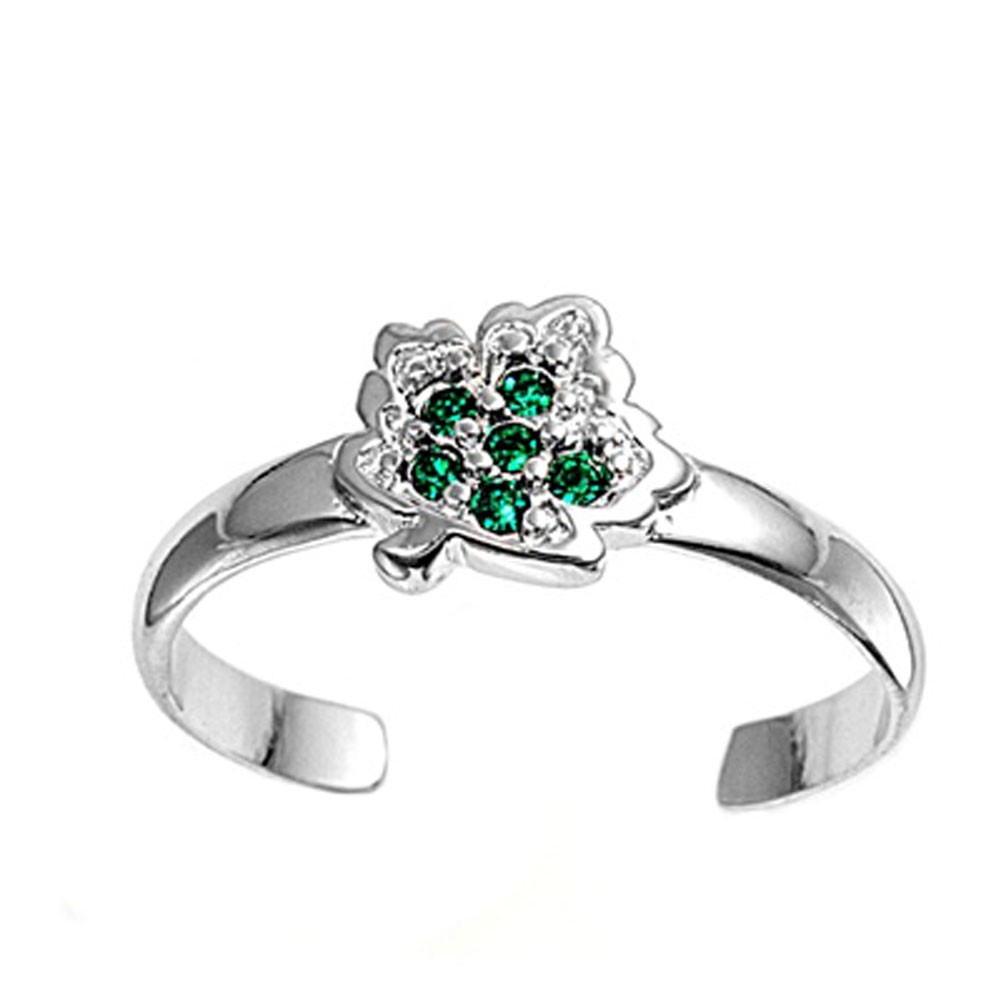 Leaf Simulated Green .925 Sterling Silver Toe Ring
