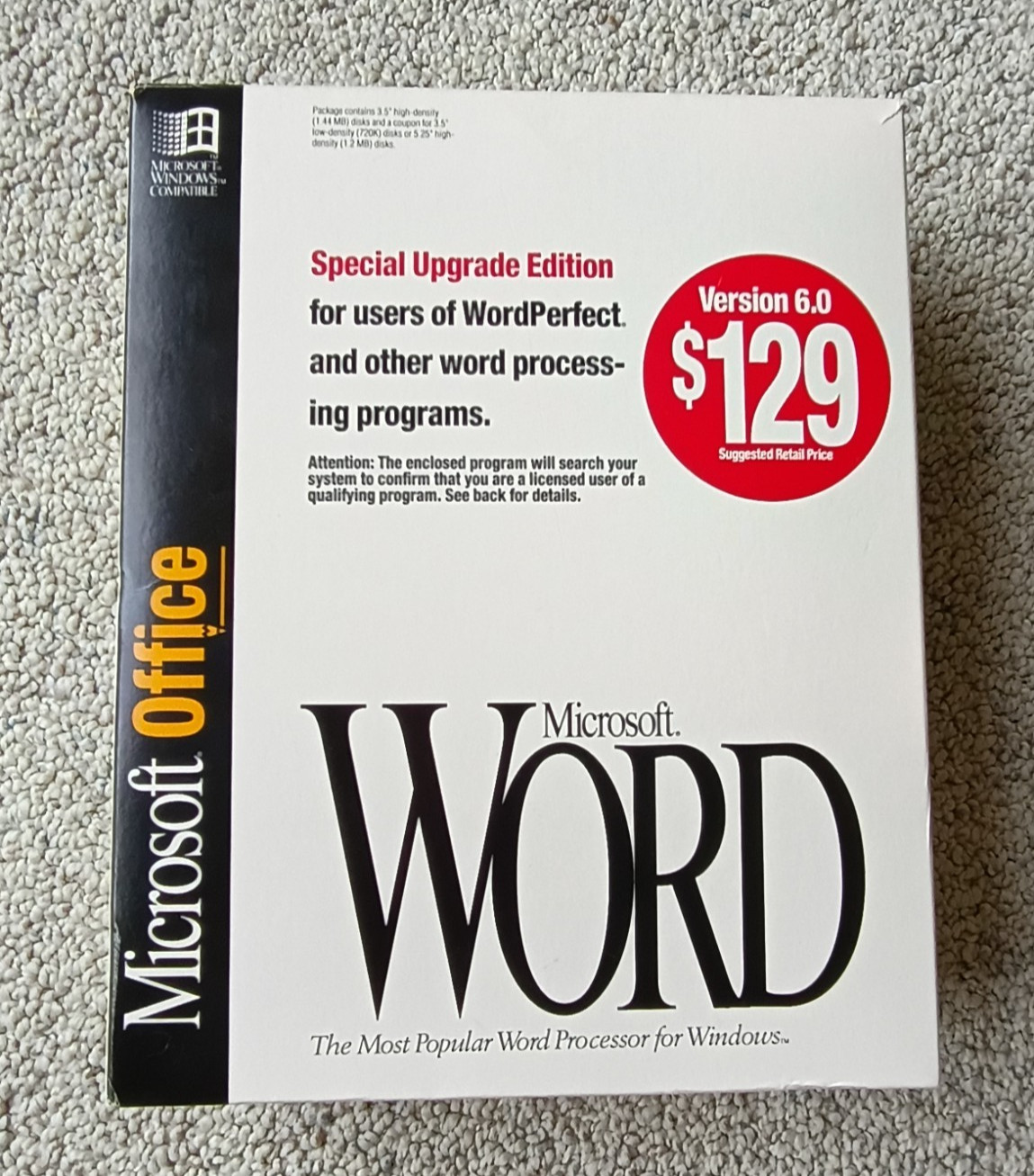 Microsoft Word Version 6.0 Special Upgrade Ed for Windows 3.5” High Density 1993