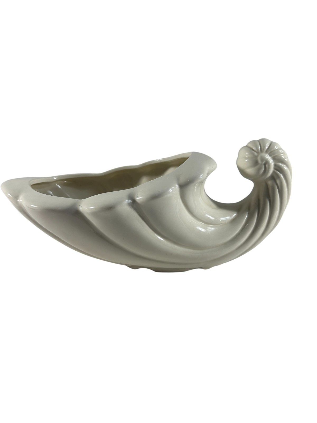 Vtg White Cornucopia Planter Ceramic Thanksgiving Fall Pottery Centerpiece Decor