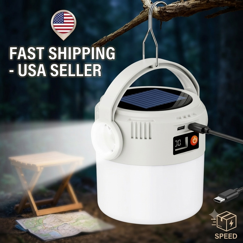 Solar Rechargeable LED Camping Lantern USB Flashlight Emergency Tent Light