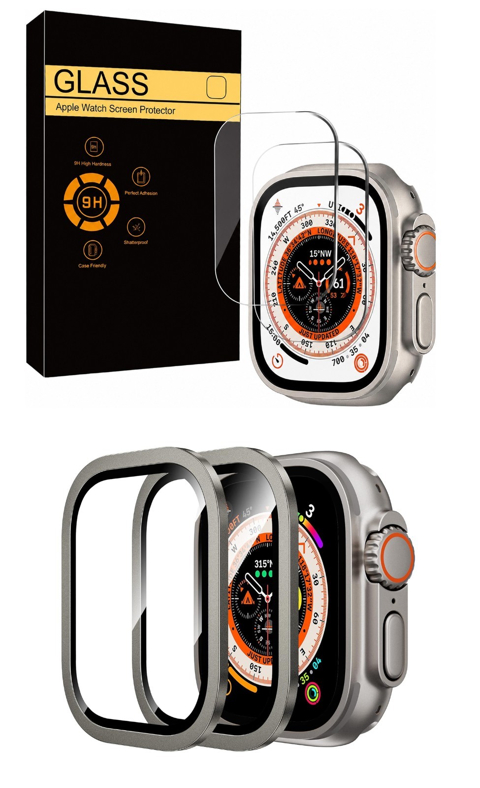 2-Pack Tempered Glass Metallic Screen Protector For Apple Watch Ultra 3 2 1 49mm