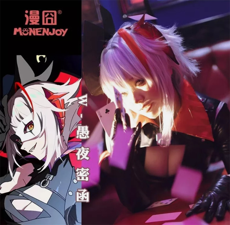 Arknights W Tone Synesthesia Cosplay Props Silver Wig Short Hairpiece Headwear