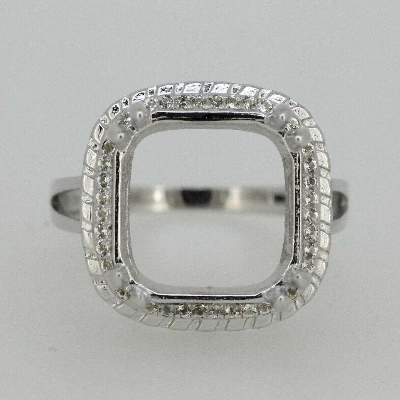 Sterling Silver Semi Mount Ring Setting Cushion Cu17x17mm Vintage Style