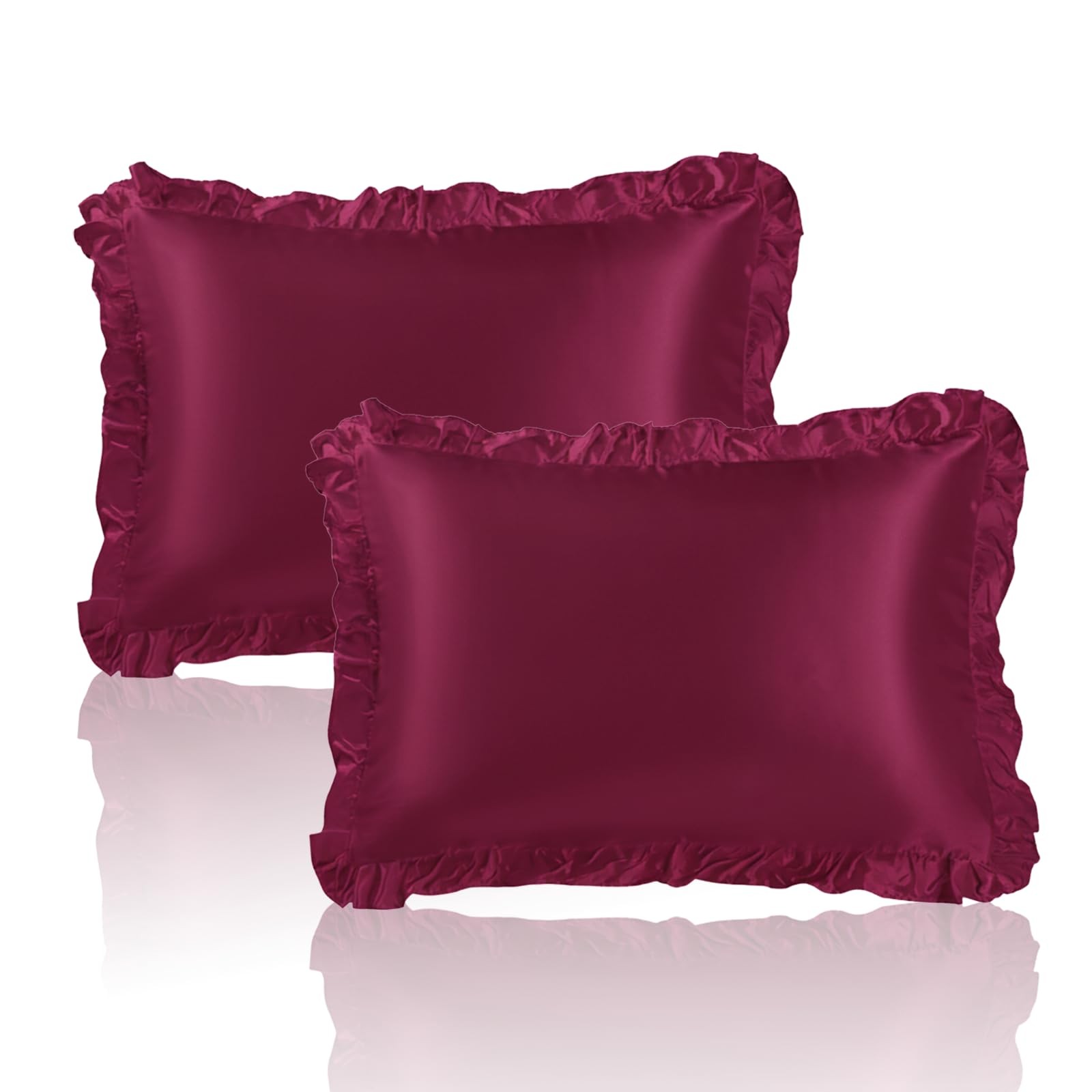 Satin Ruffled Pillowcases for Hair and Skin, 2Pack Silky Covers 20x30 Inches