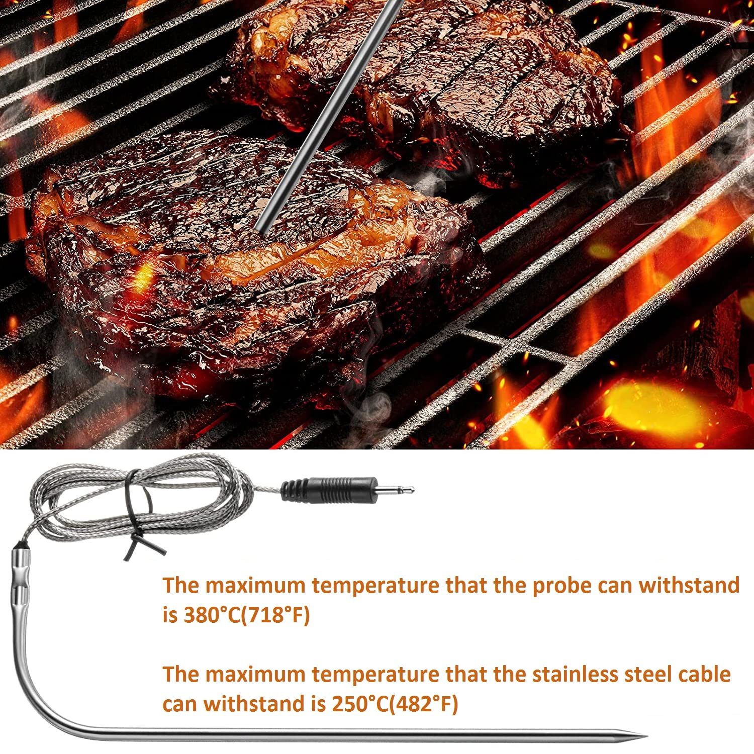 3 Pieces Meat Temperature Probe Thermometer Replacement for Grills and Smokers 2