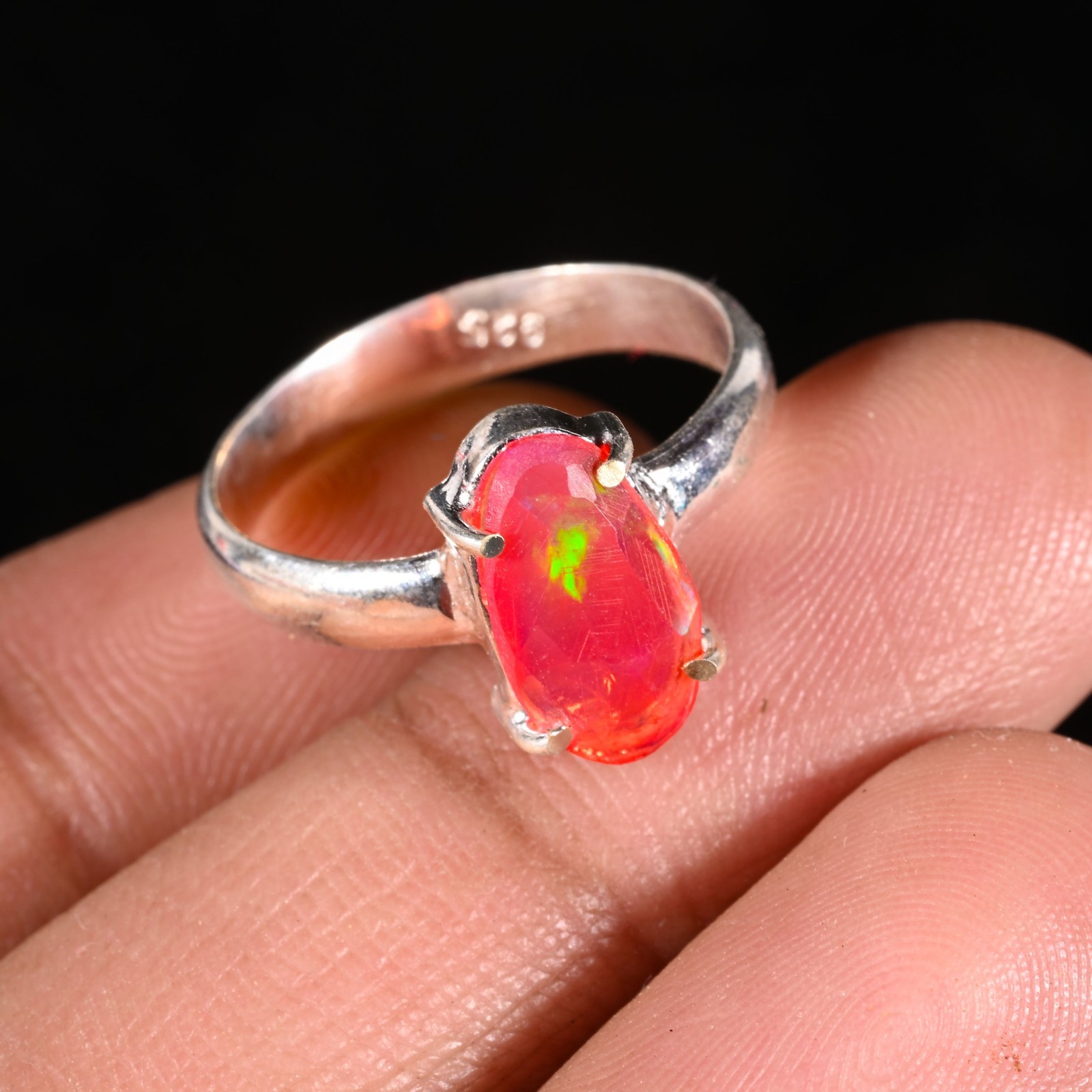 925Sterling Silver Ring Handmade ethiopian Opal Gemstone Statement Ring All Size