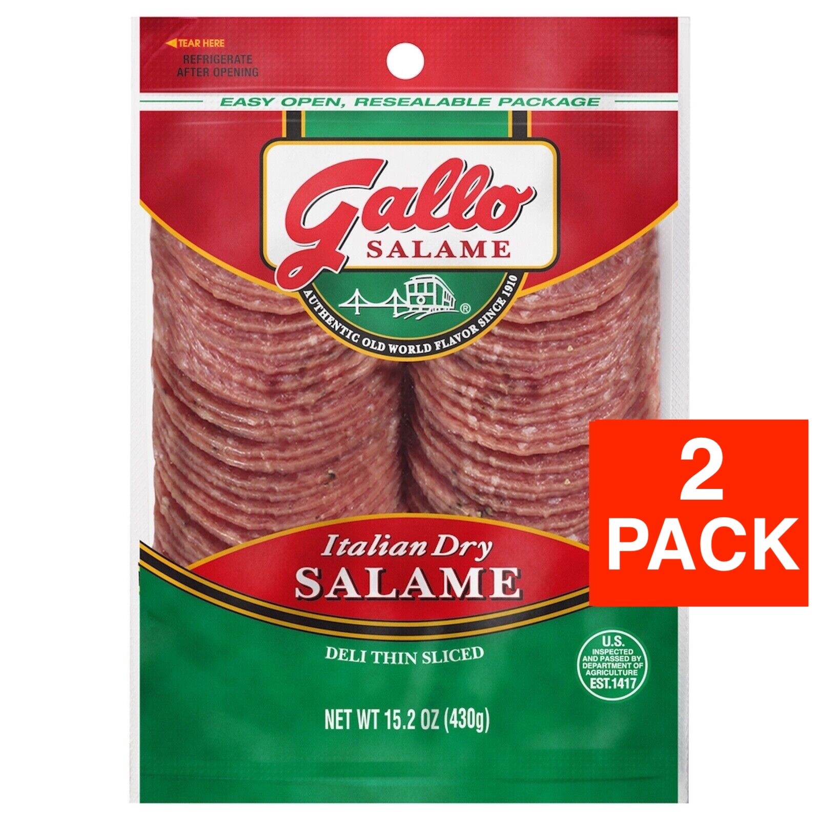 2-PACK Gallo Deli Thin Sliced Salame Italian Dry Salami, 15.2 oz Virtually 2 Lbs