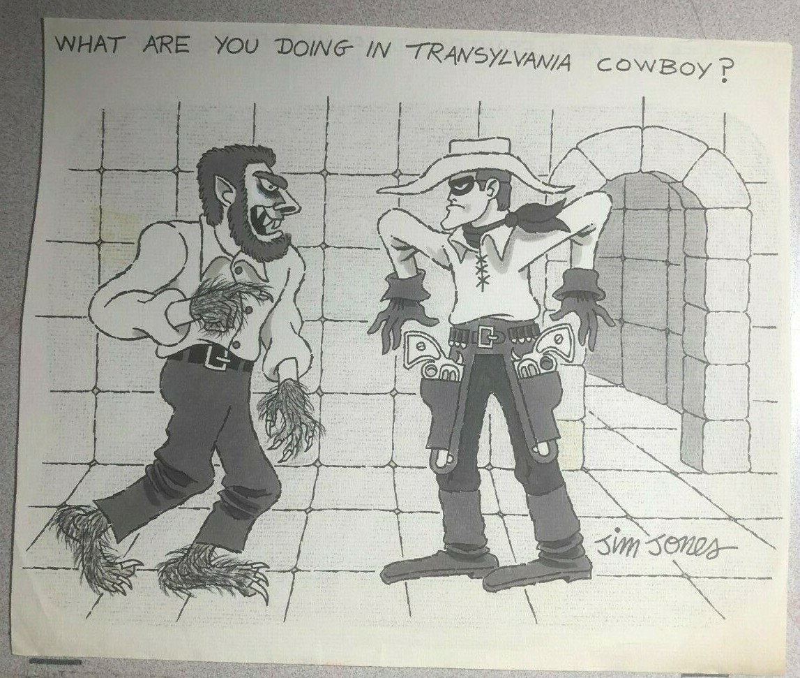 WOLF MAN vs LONE RANGER vintage signed 9" x 12"  Jim Jones magazine illustration