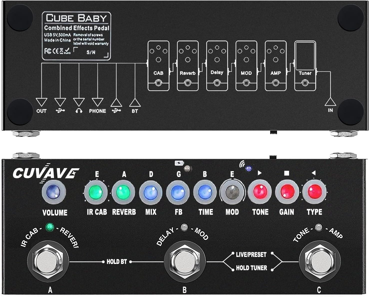 Multi Effects Guitar Pedal,Cube Baby Guitar Multi Effects Pedal Delay Chorus Pha
