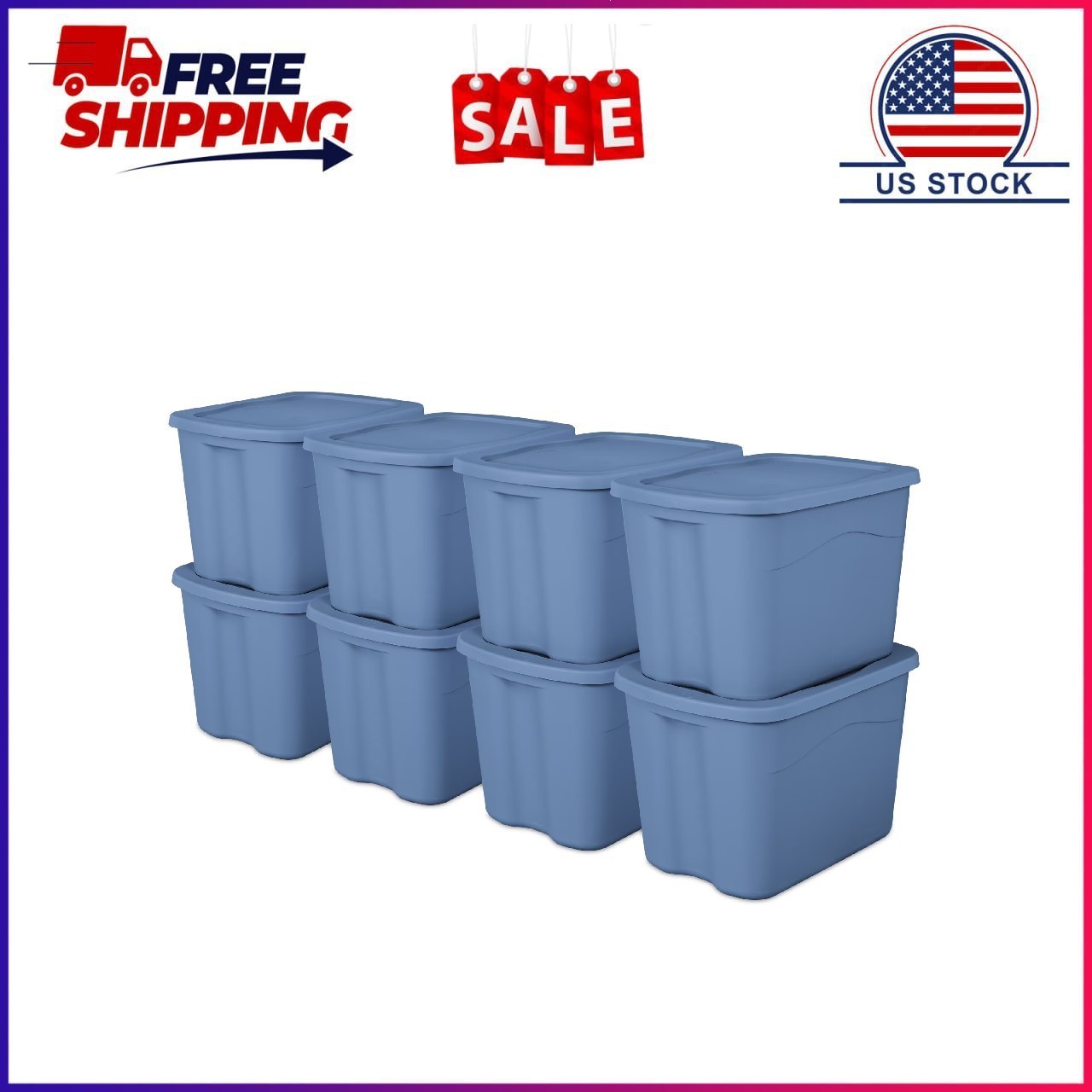 Sterilite Large Storage Bin, 18 Gallon Durable Plastic Storage Tote with Snap-on