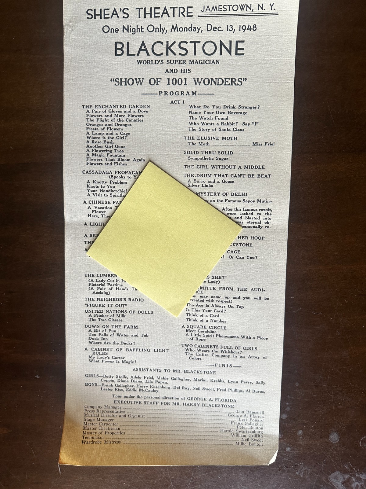 Blackstone at Shea's Theater Jamestown Original Flyer 1948