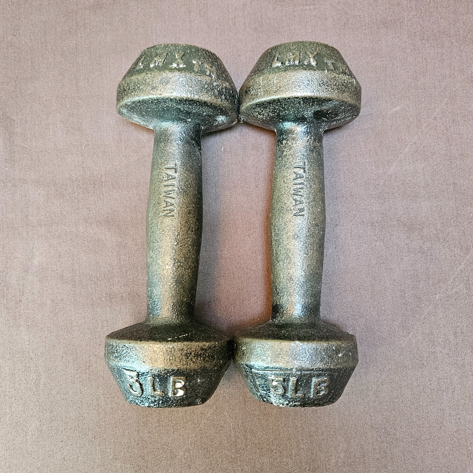 Vtg LMX Lifemaxx Fitness Cast Iron 5lb Dumbbell Lot of 2 Dumbbells Taiwan 10 lbs