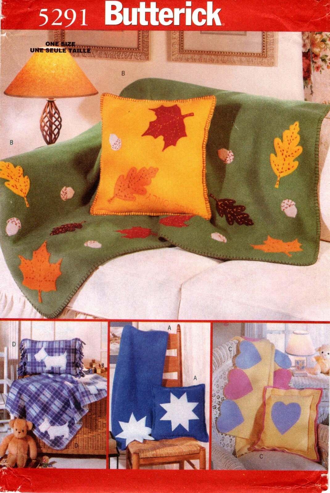 Butterick 5291 Fleece Blankets & Pillows Sewing Pattern Uncut