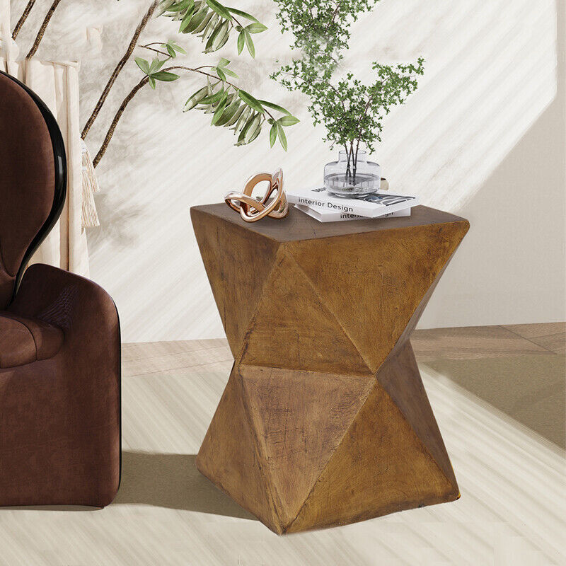 18'' Tall Unique Concrete Side Table Decor Outdoor Handmade End Table Geometric