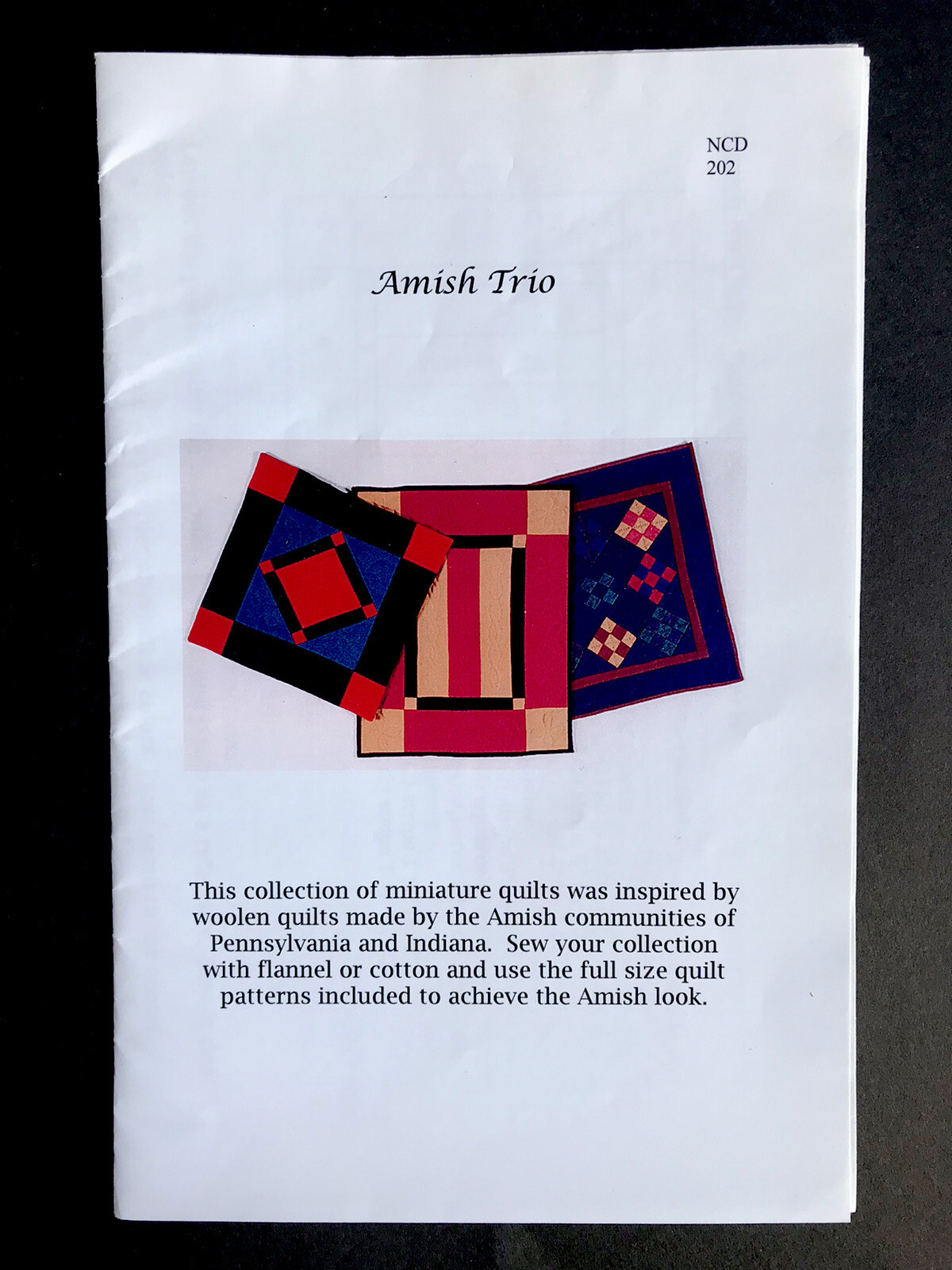 UNCUT Miniature Quilt Collection Amish Trio Sewing Pattern
