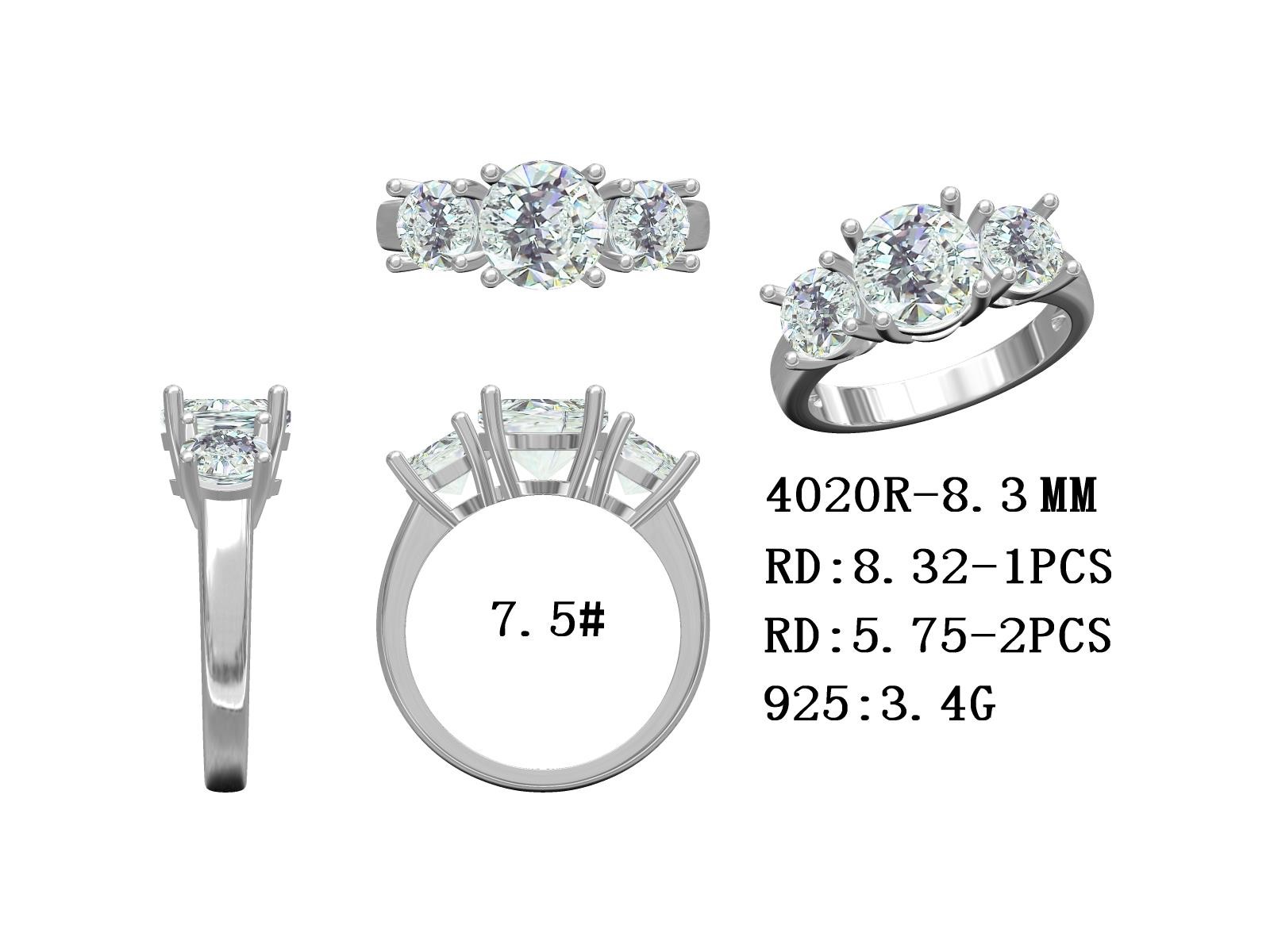 Sterling Silver Semi Mount Ring Setting RD 8.3mm RD 5.7mm Trilogy Ring 3 Stones