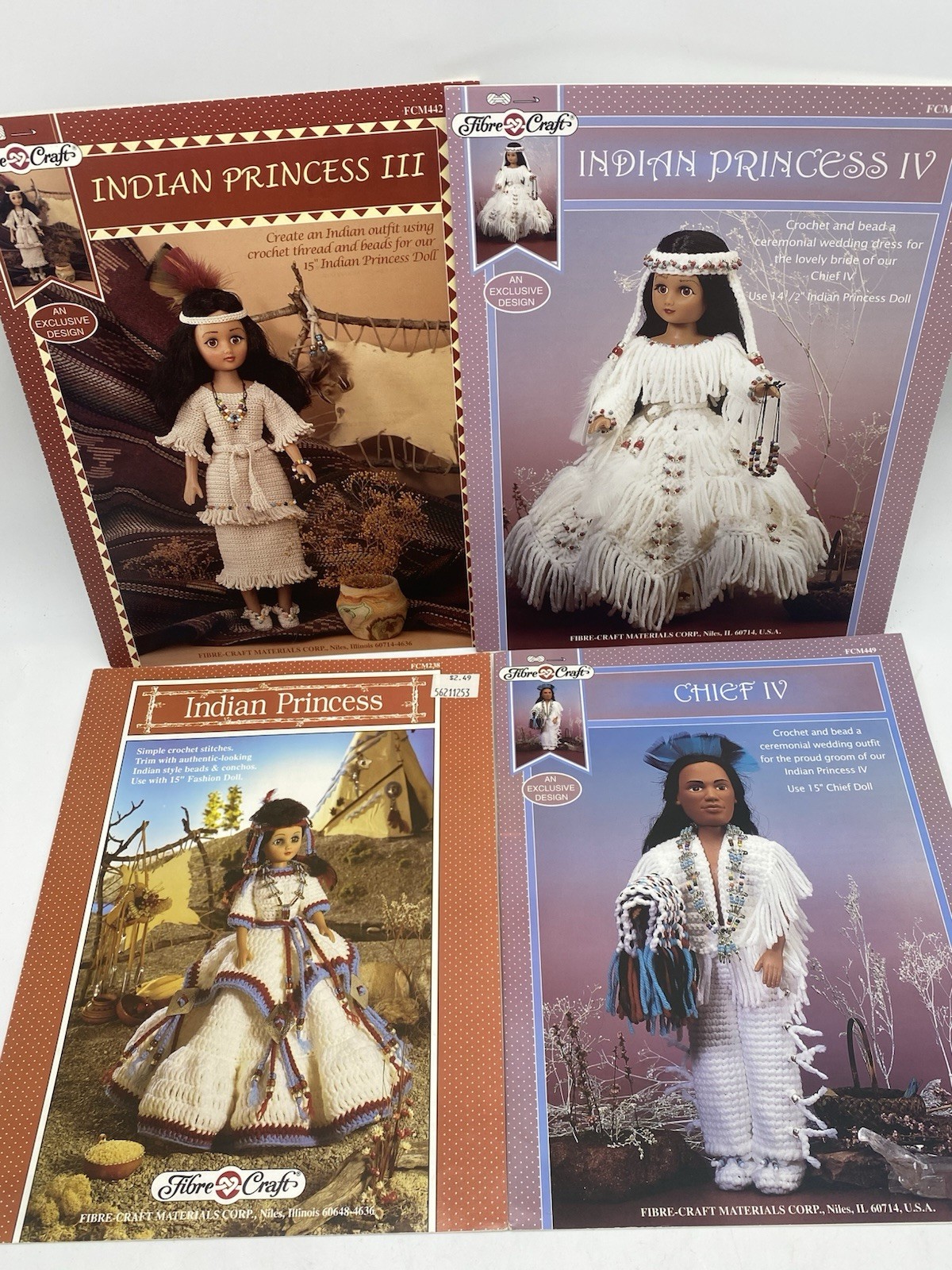 LOT/4 CROCHET CHIEF IV & INDIAN PRINCESS, Indian Princess III,IV Fibre Craft