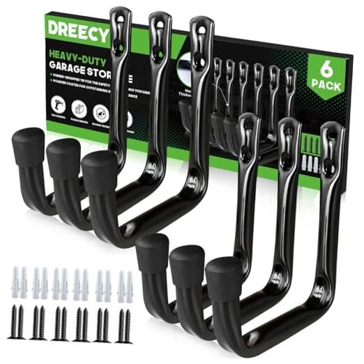 J Utility Hooks for Hanging Heavy Duty Garage Storage Small 6 Pack Black