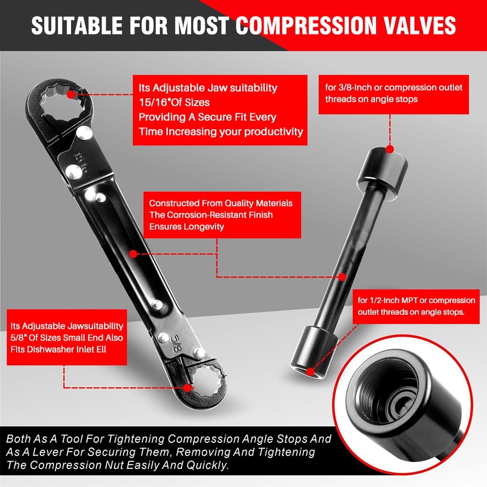 Professional Angle Stop Wrench Kit Plumbing Tools Installation Stop Valve