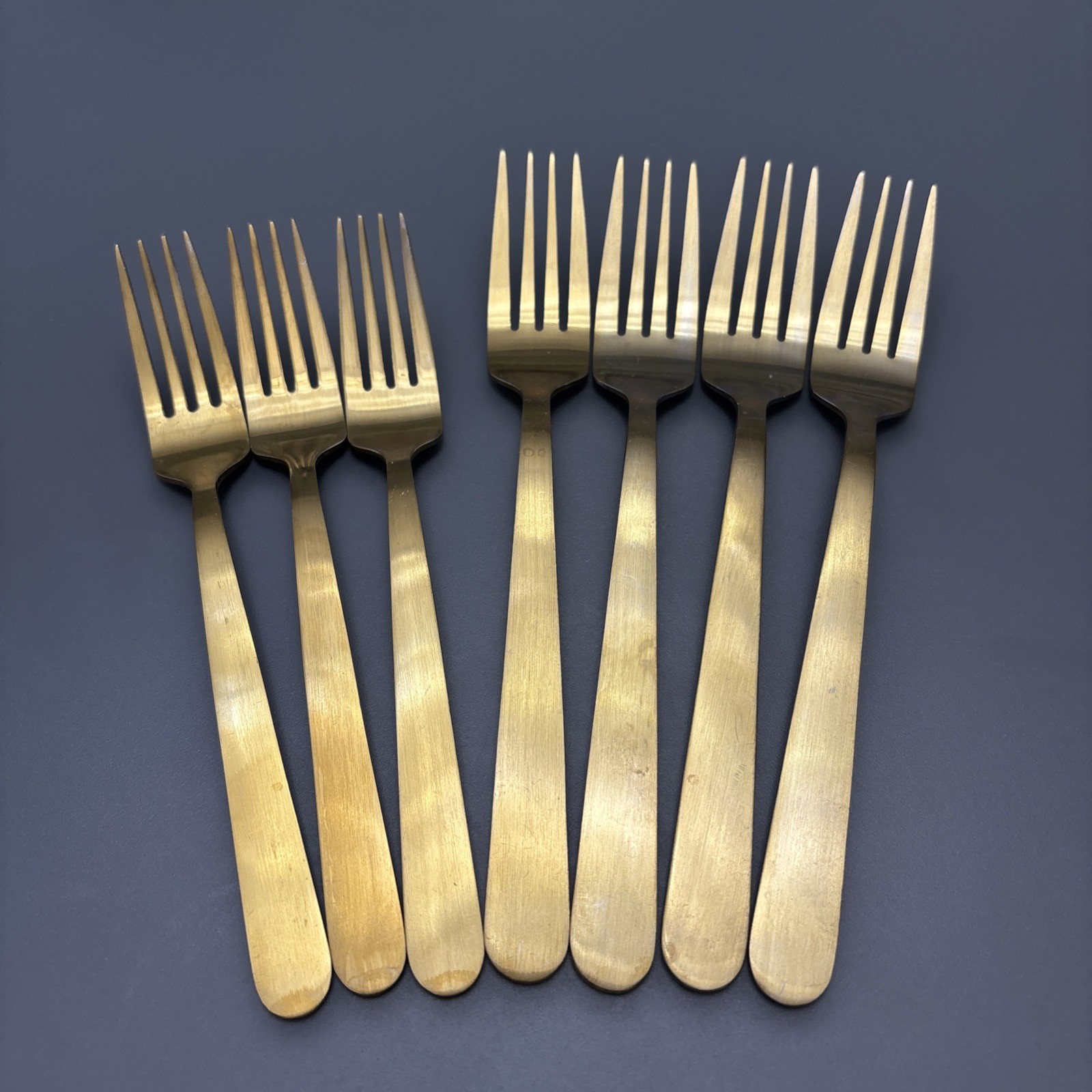 Gold Toned Stainless Flatware 7 Piece Set 4 Dinner Forks & 3 Salad Forks - FLAWS