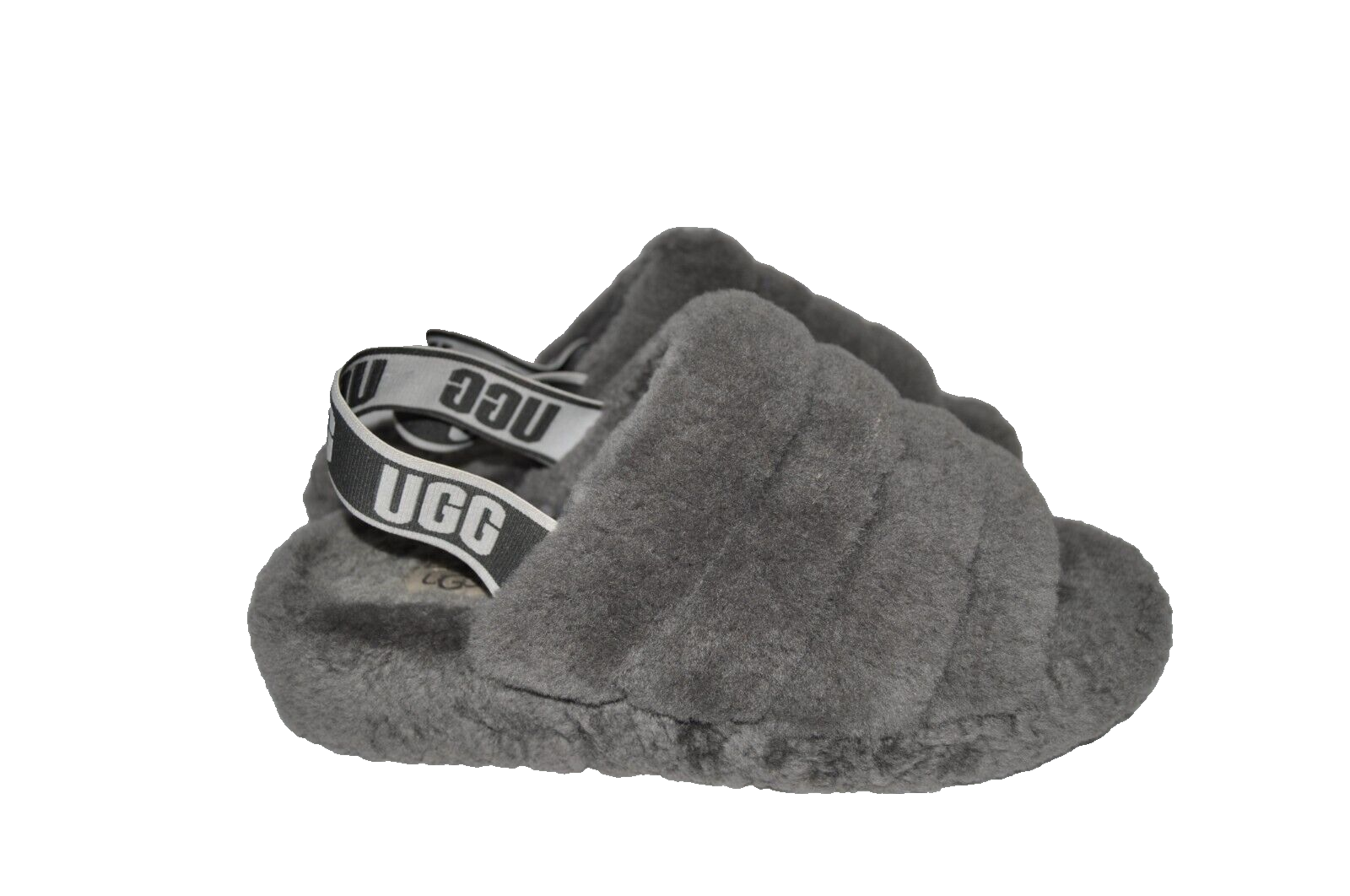 UGG Fluff Yeah Women's 1095119 Gray Fur Lined Slip-On Back Strap Slippers SZ 8