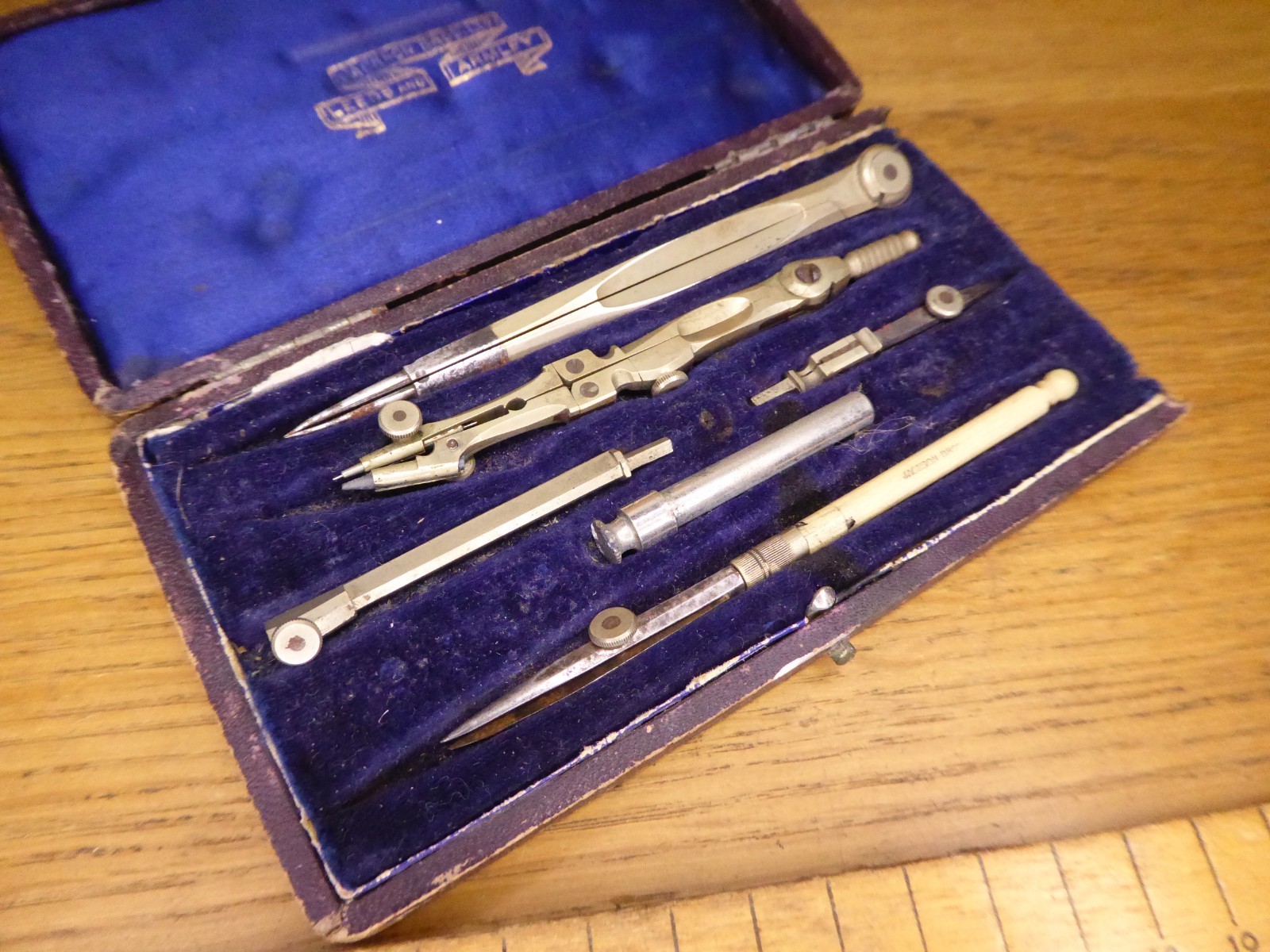 Antique Jackson Bros Drawing Set / Geometry Set .Cased Jackson Bros Compass set