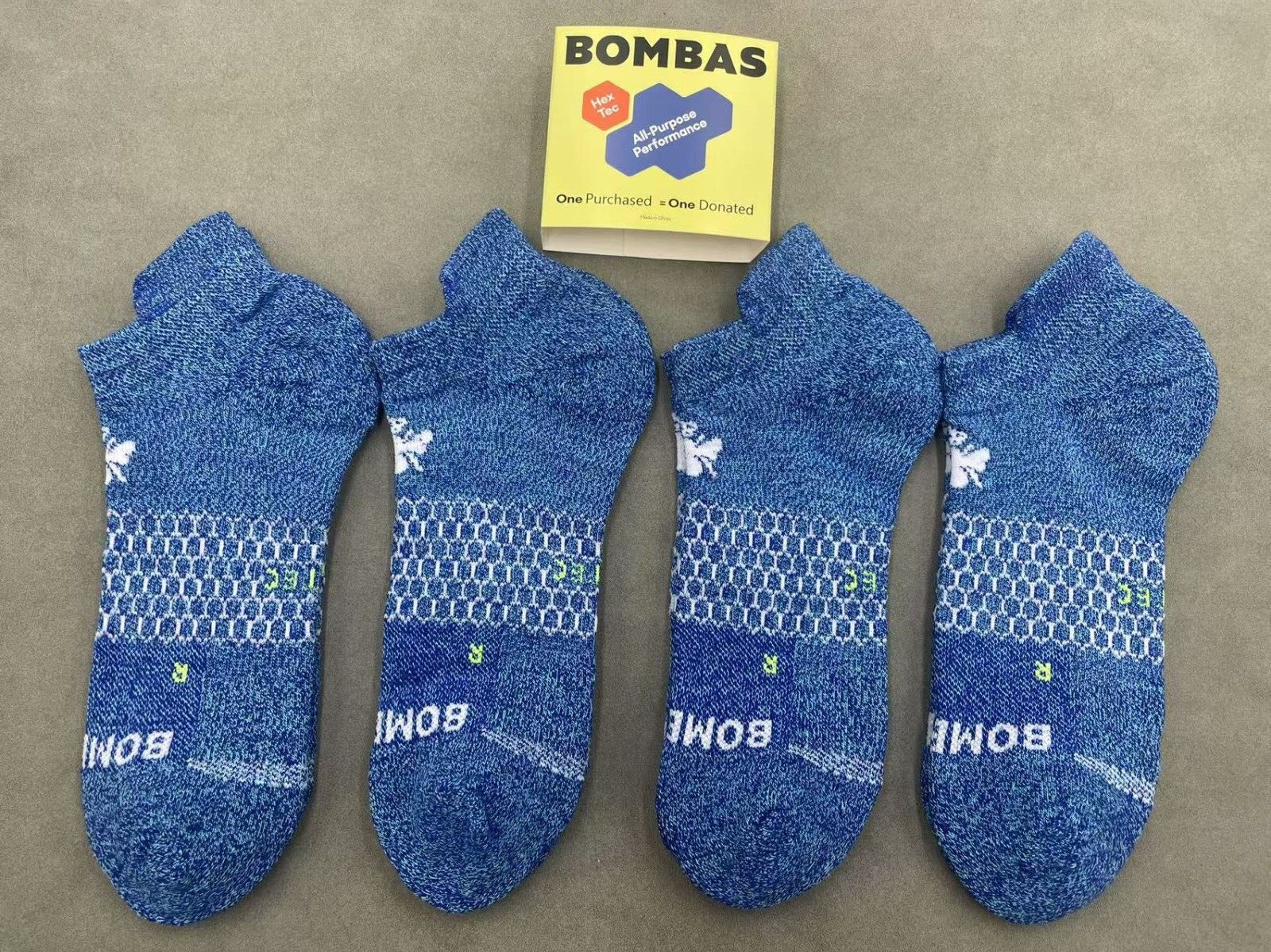 4 Pairs Bombas Men's Running Performance Ankle Socks Size Large 9-13 Blue
