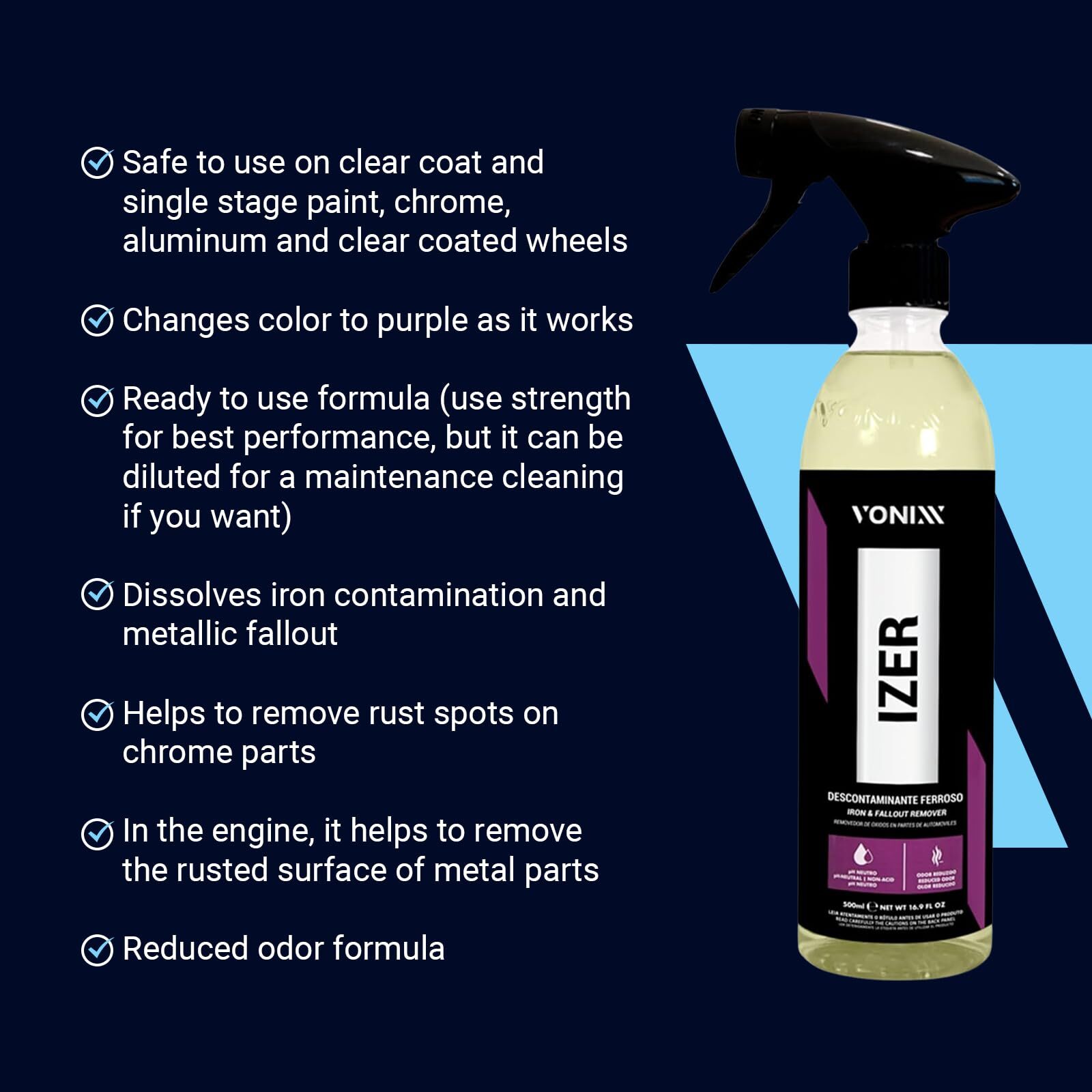 Vonixx Izer Iron Remover Spray 16.9 Fl Oz pH Neutral Powerful Oxidation Cleaner