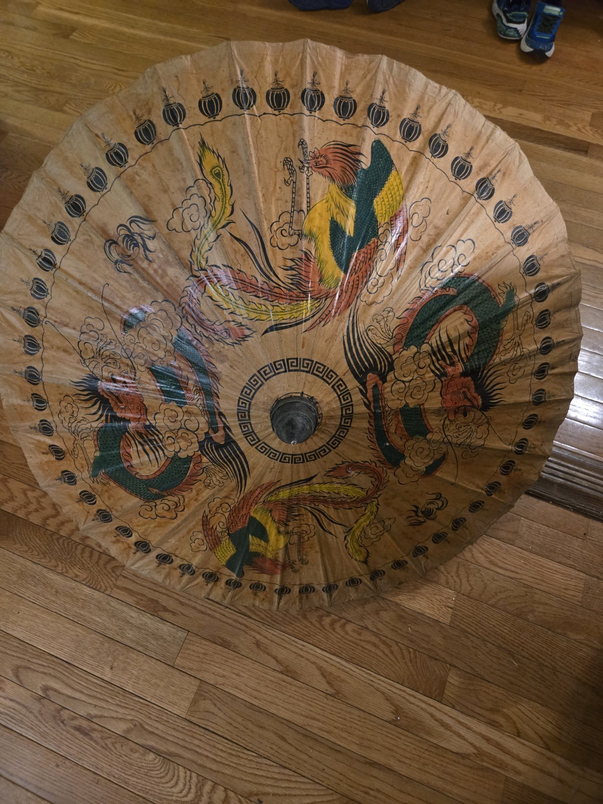 Thai Parasol Umbrella Rice Paper Handmade Paint dragons Bamboo Frame