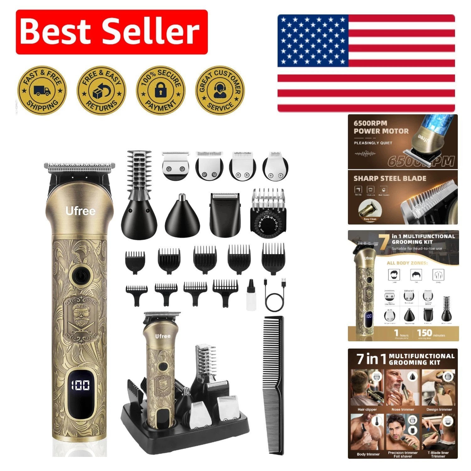 Professional All-in-One Beard & Body Grooming Kit with Precise Trimming Heads