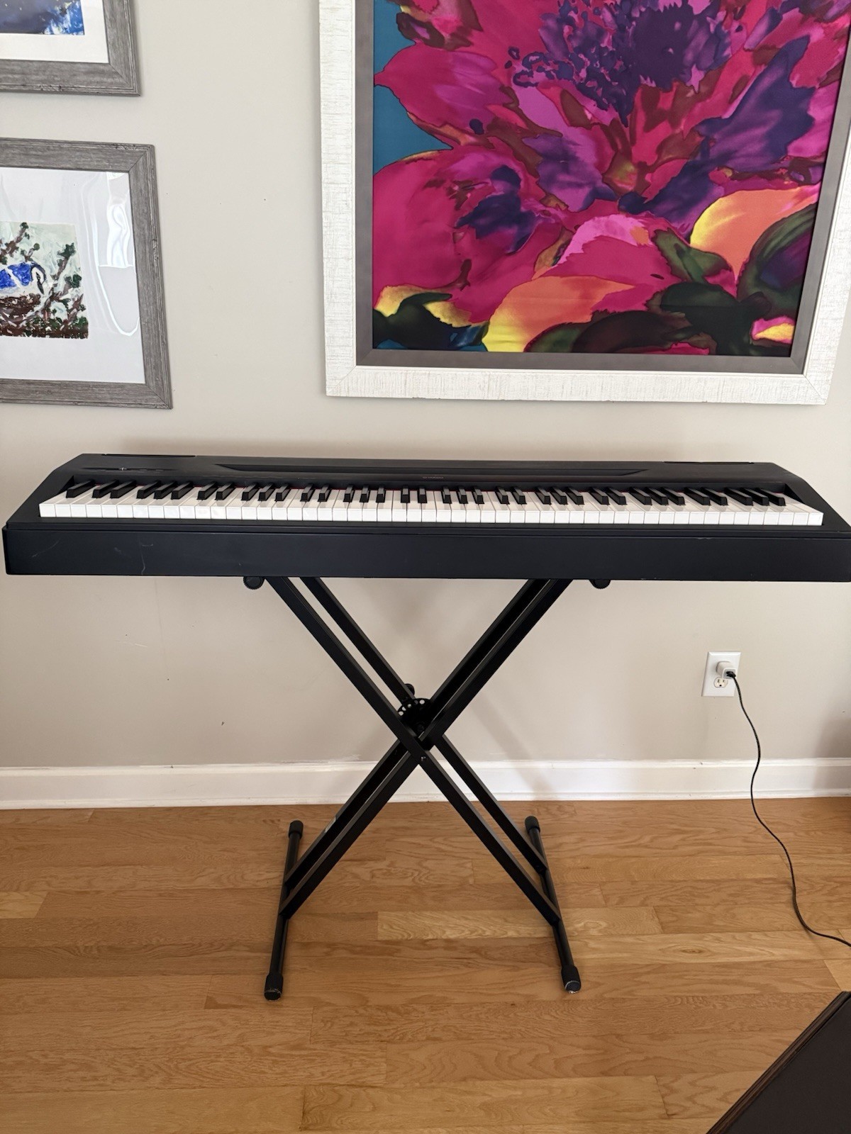Yamaha P-60 88-Key Weighted Digital Piano MIDI Speakers Black Pedal Stand