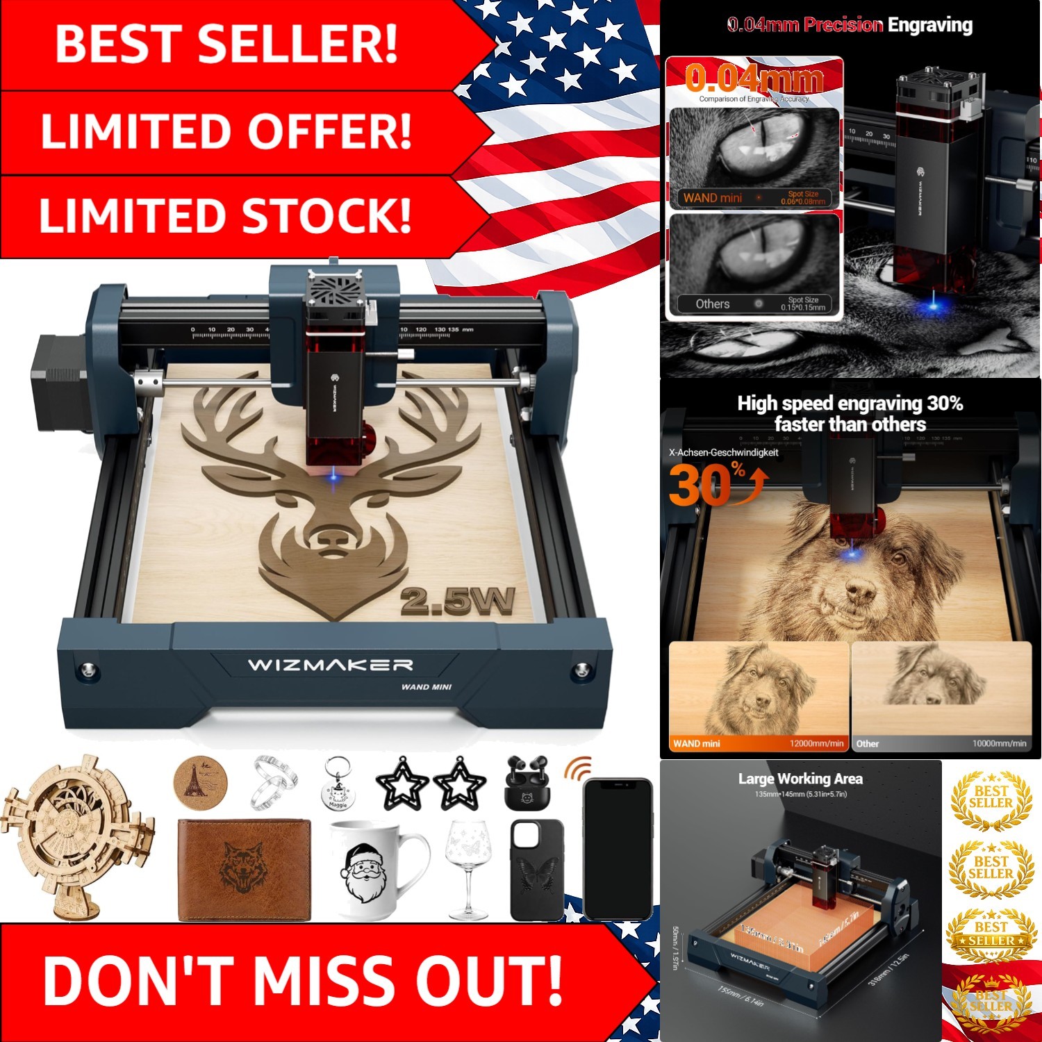 Efficient 2.5W Laser Engraving Machine - Safe, Pre-Assembled, Multi-Material Use