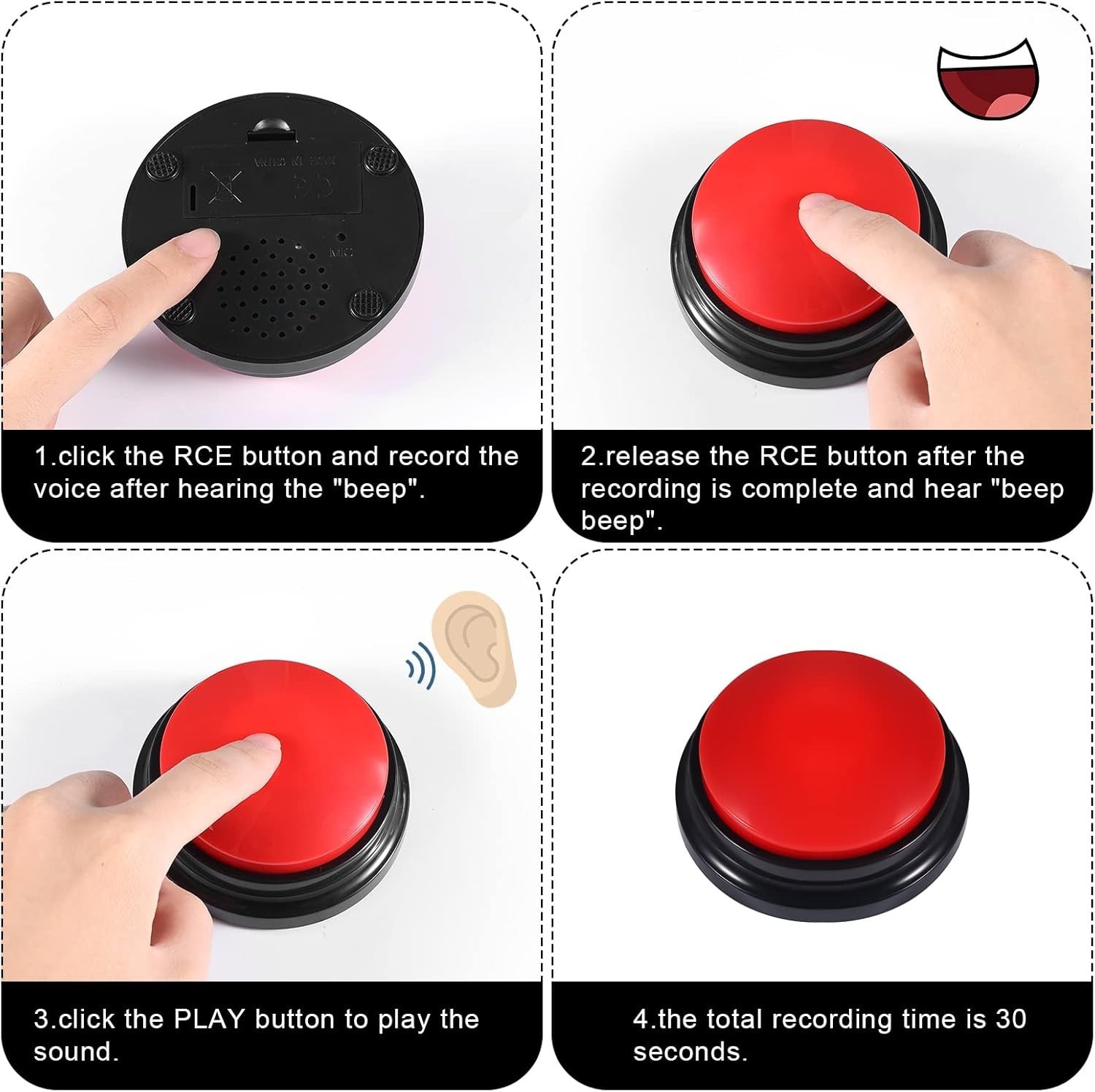 Pet Communication Button for Dogs - 30 Sec Voice Recording, Red Durable Device