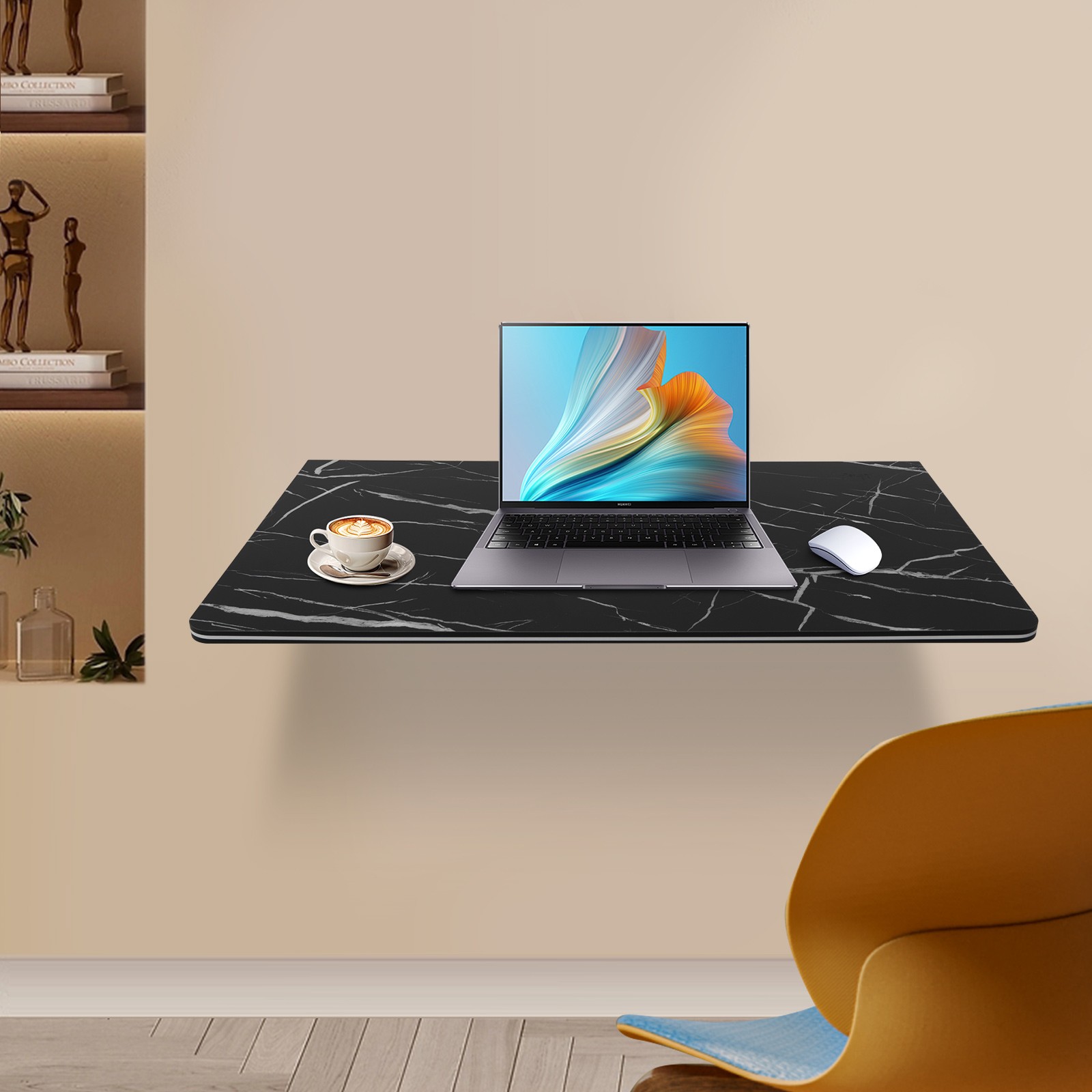 35.43x19.69in Black Wall Mounted Folding Table- Space-Saving Desk & Workbench
