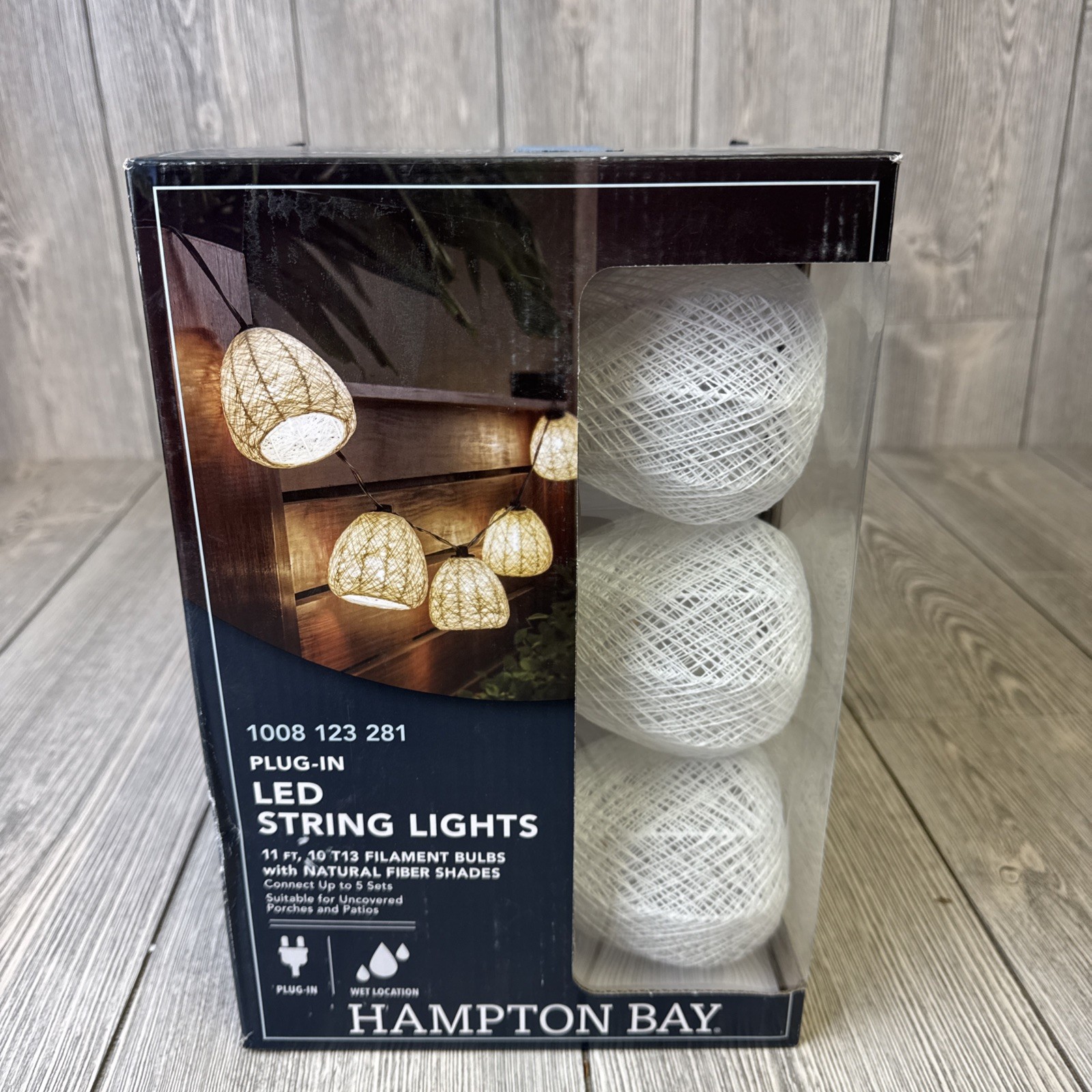 Hampton Bay  11 ft. Plug-In Mini Bulb LED Natural Fiber Shades  String Light  Ob
