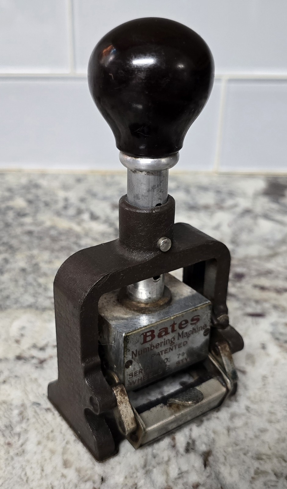 Vtg 1940s Bates Numbering Machine - Multiple 3 Movement, 6 Wheel, Style E Stamp