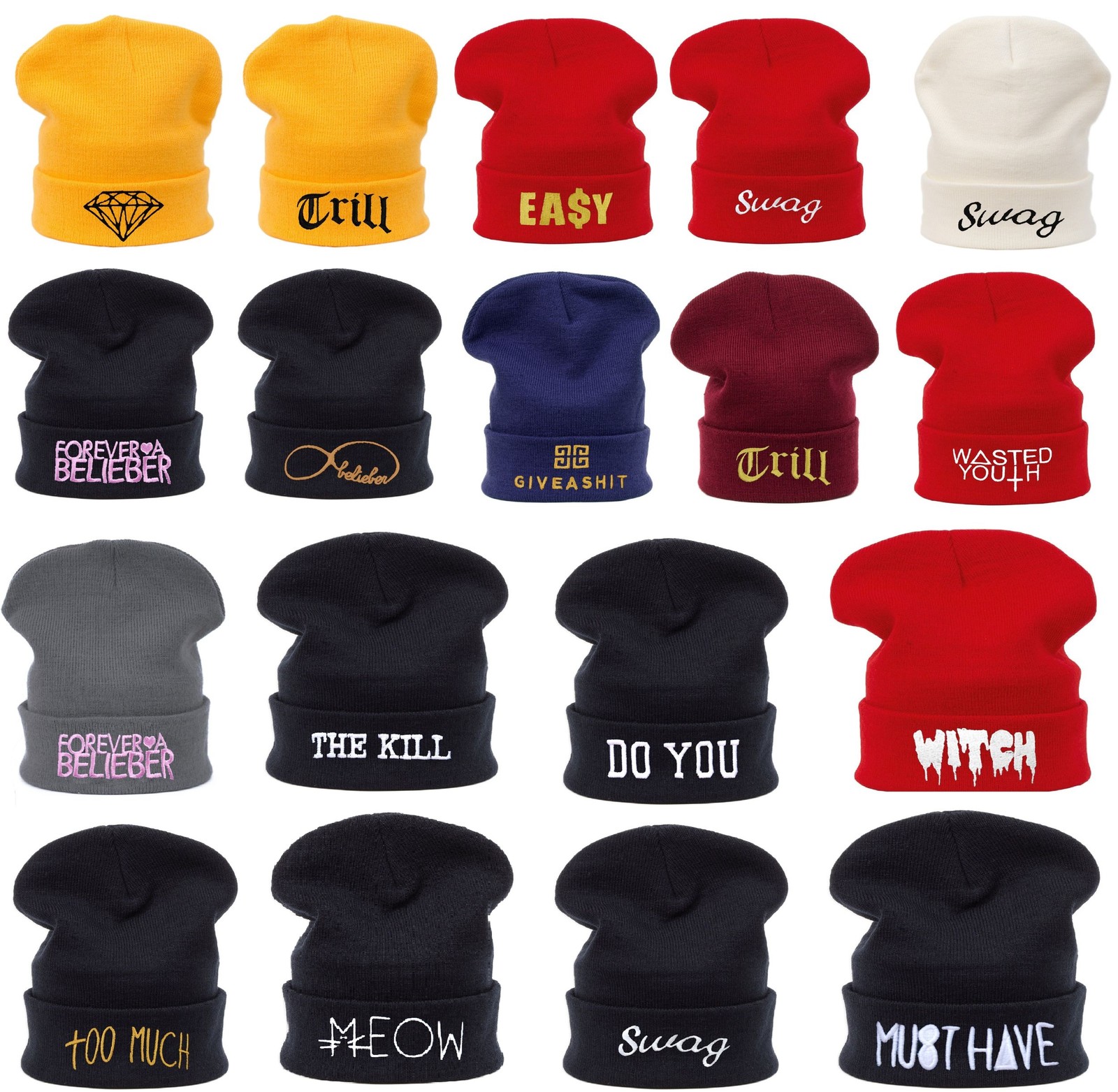 Men Women Winter Beanie hat Oversized Bad Hair Day Swag Easy Meow Wasted Hat Hot