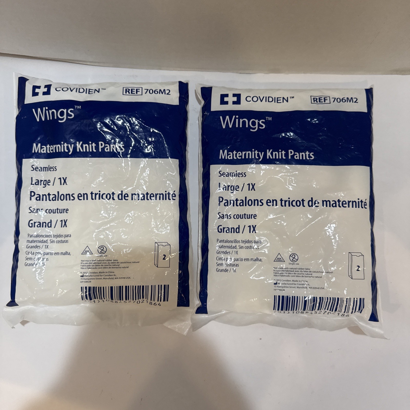 2 Packs COVIDIEN 706M2 Wings Maternity Knit Pants Large New Sealed - 4 PCs Total