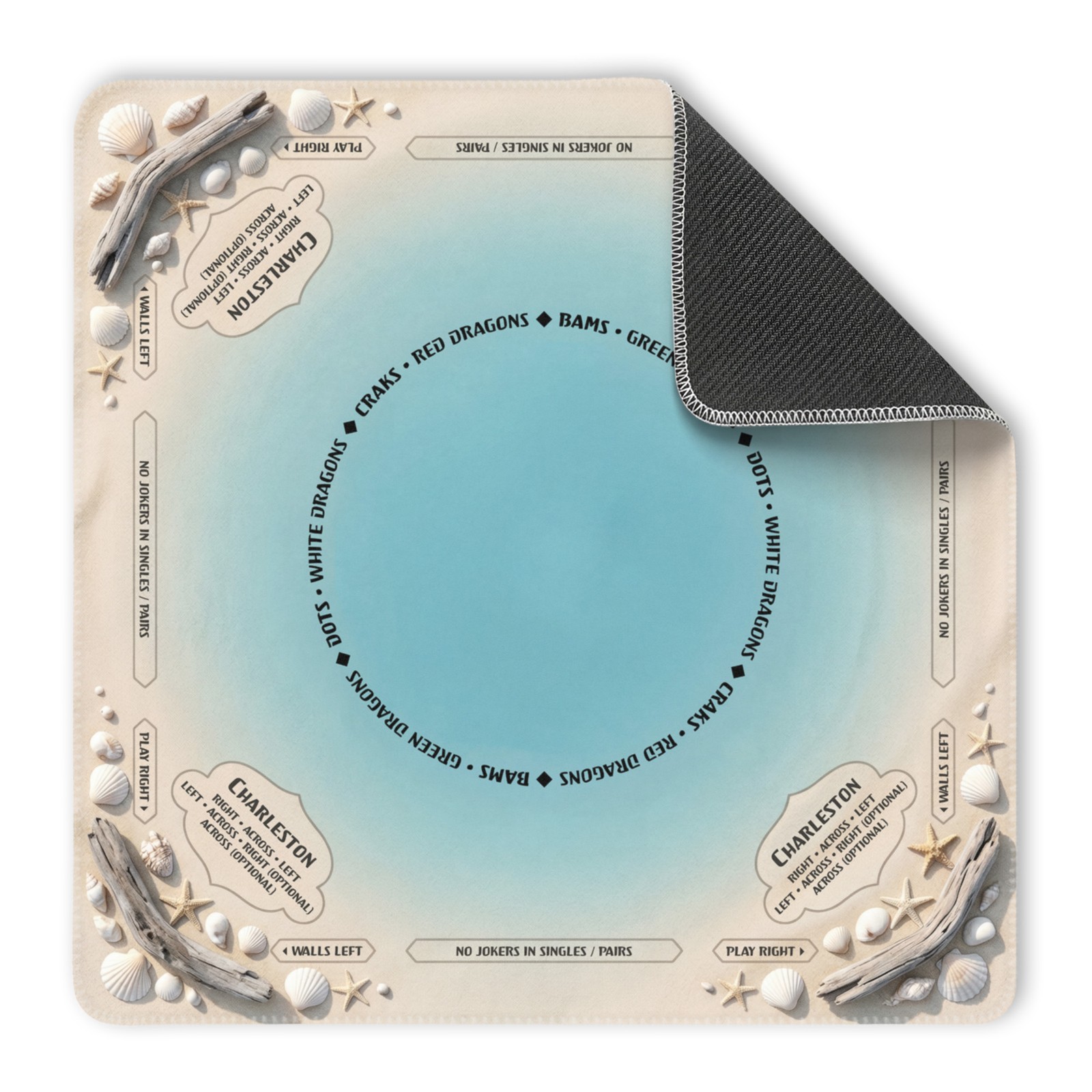 Coastal Mahjong Mat with Rules (Instructions) Non Slip Carry Pouch Included