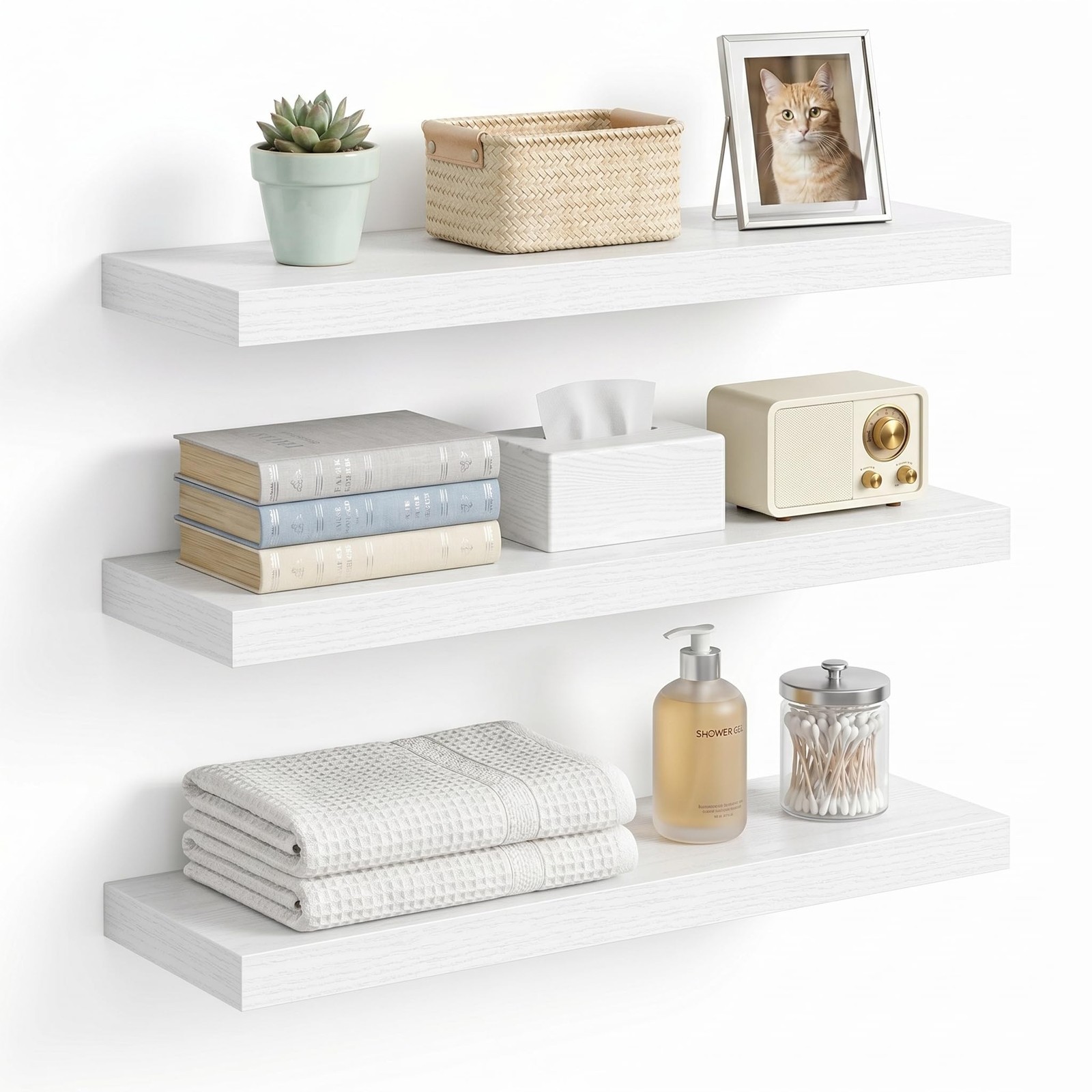 Floating Shelves for Wall, 16 inch Set of 3 Bathroom Shelf Bedroom Kitchen Li...