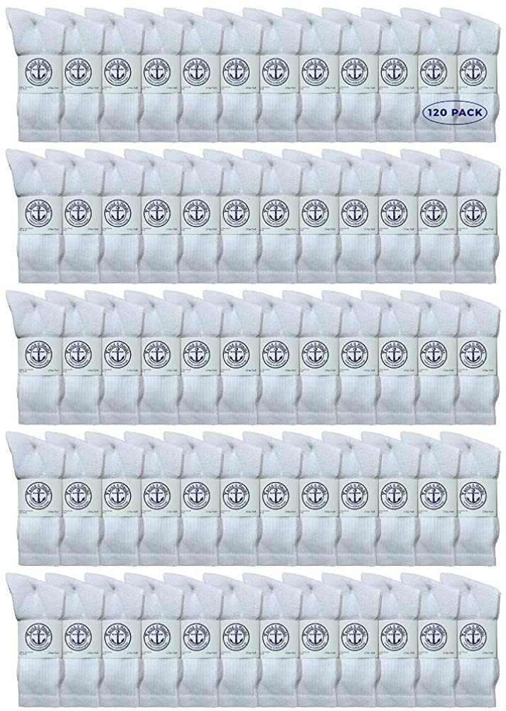 120 PK Mens Wholesale Bulk Cotton Socks,Sport Socks 8-12 (White)-Mens Crew Socks