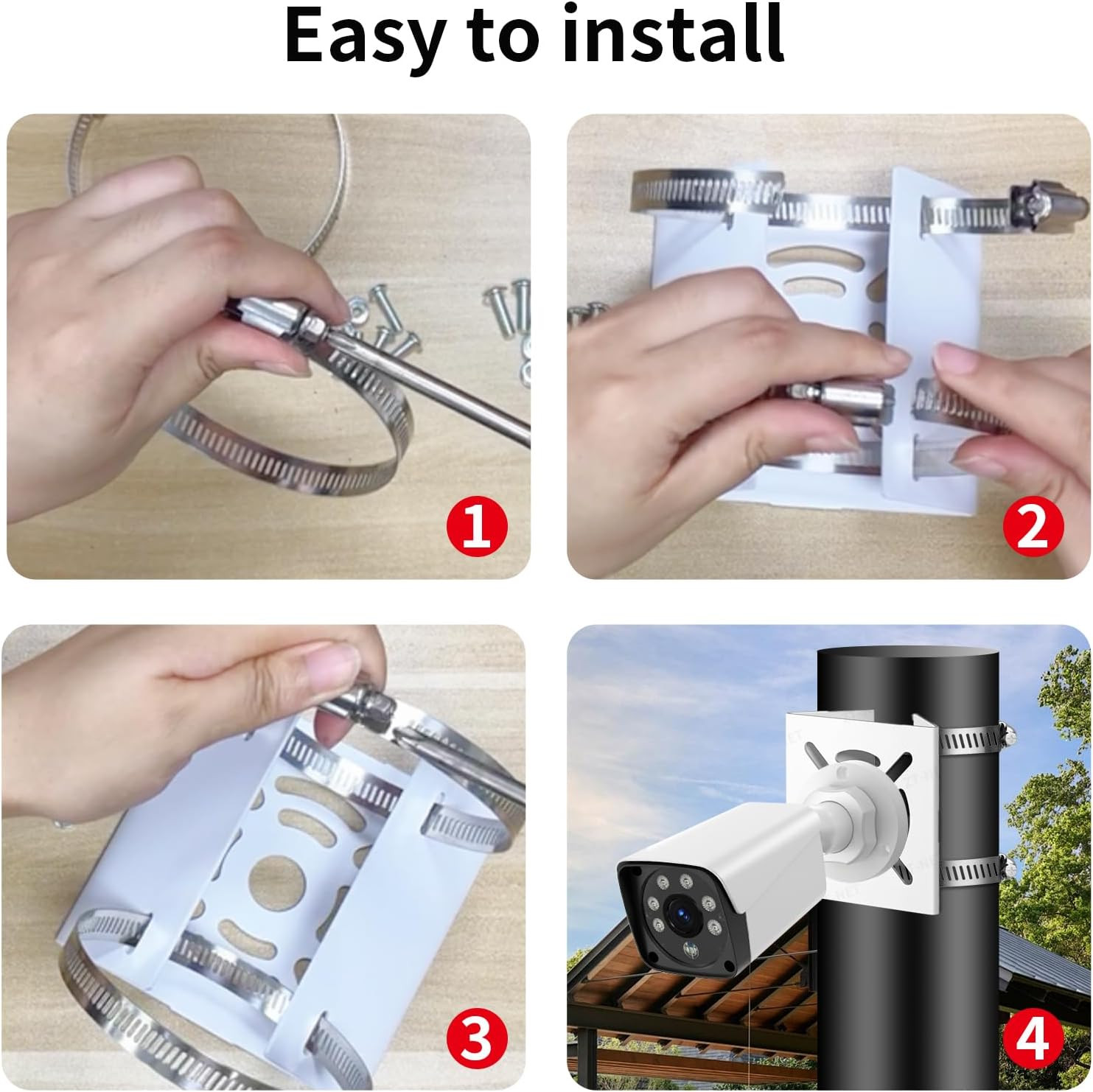 Universal Vertical Pole Mount for Security Camera, White | Solid Metal Bracket