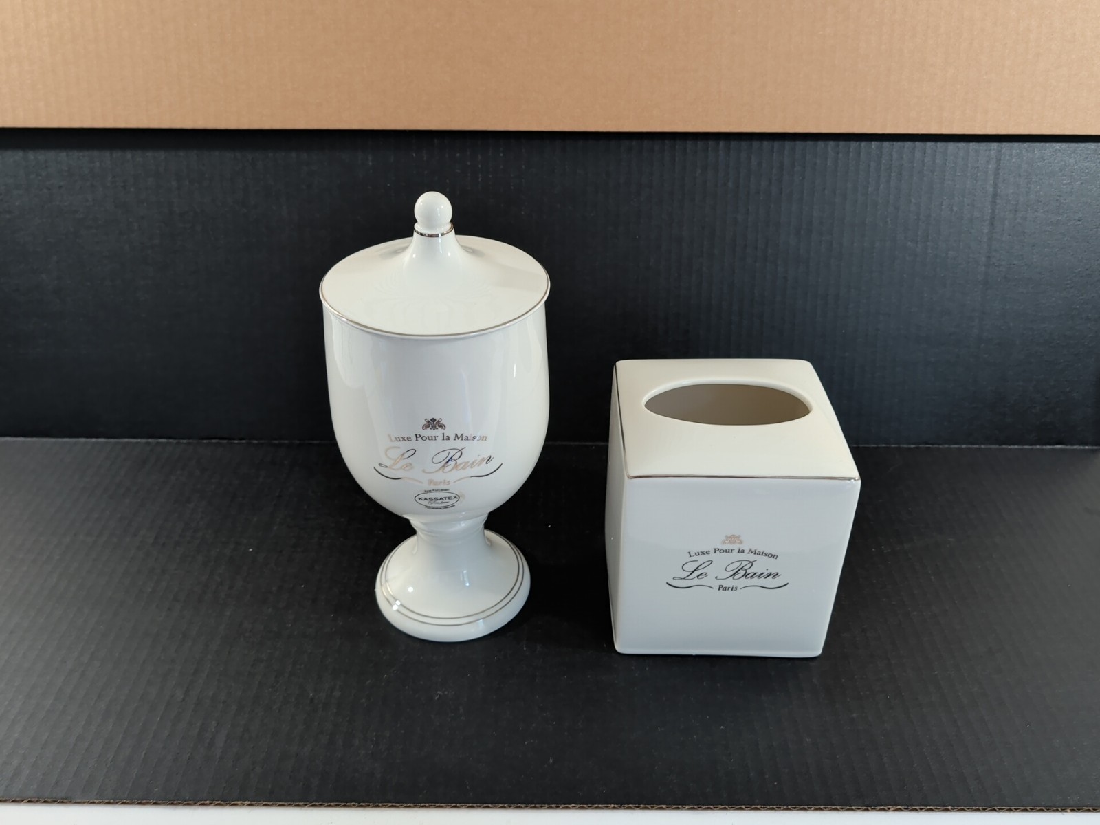 Le Bain Paris Porcelain Tissue Holder and Apothecary Canister with Lid