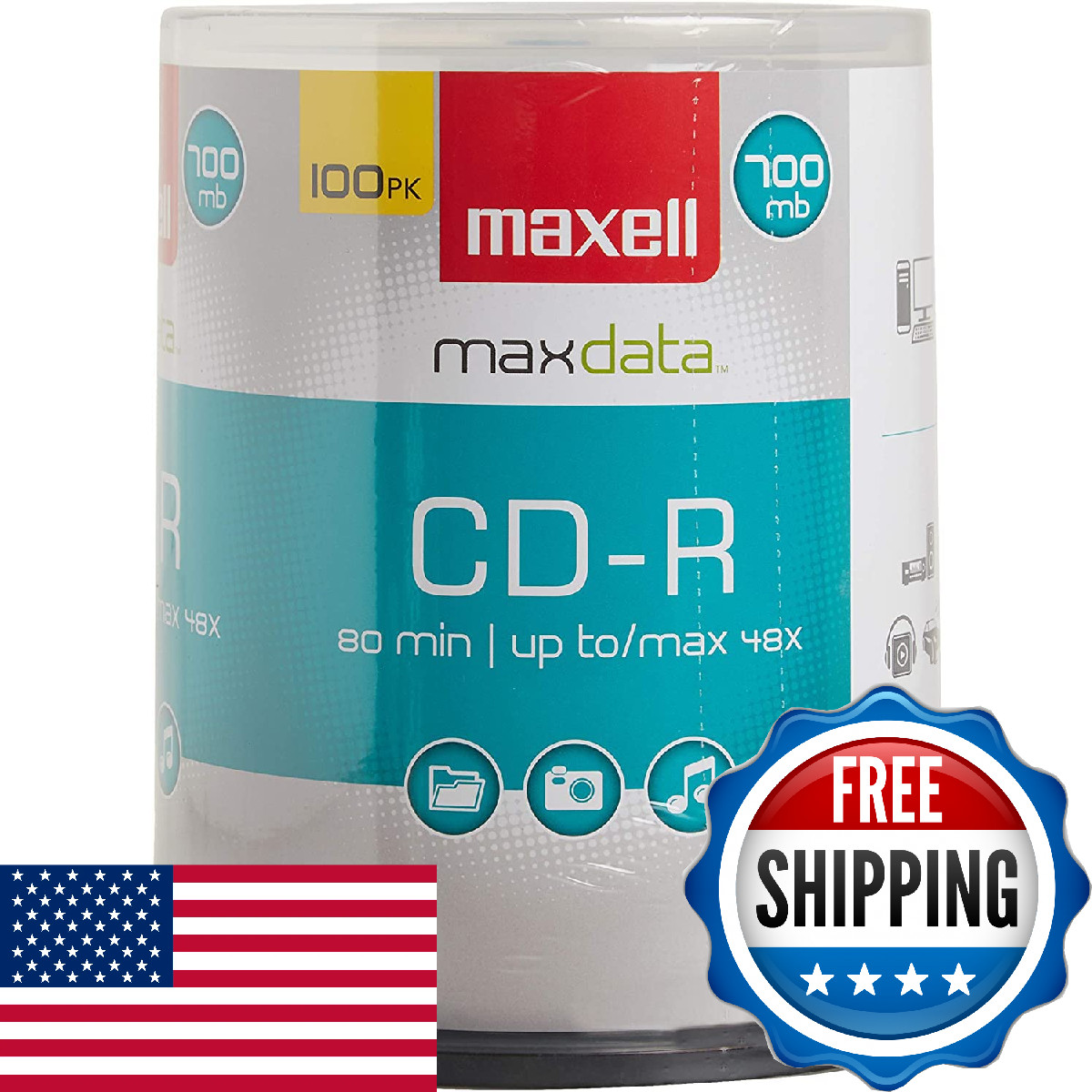 Maxell 648200 CD-R 700MB 80min 40x Noise-Free Playback 100-Pack